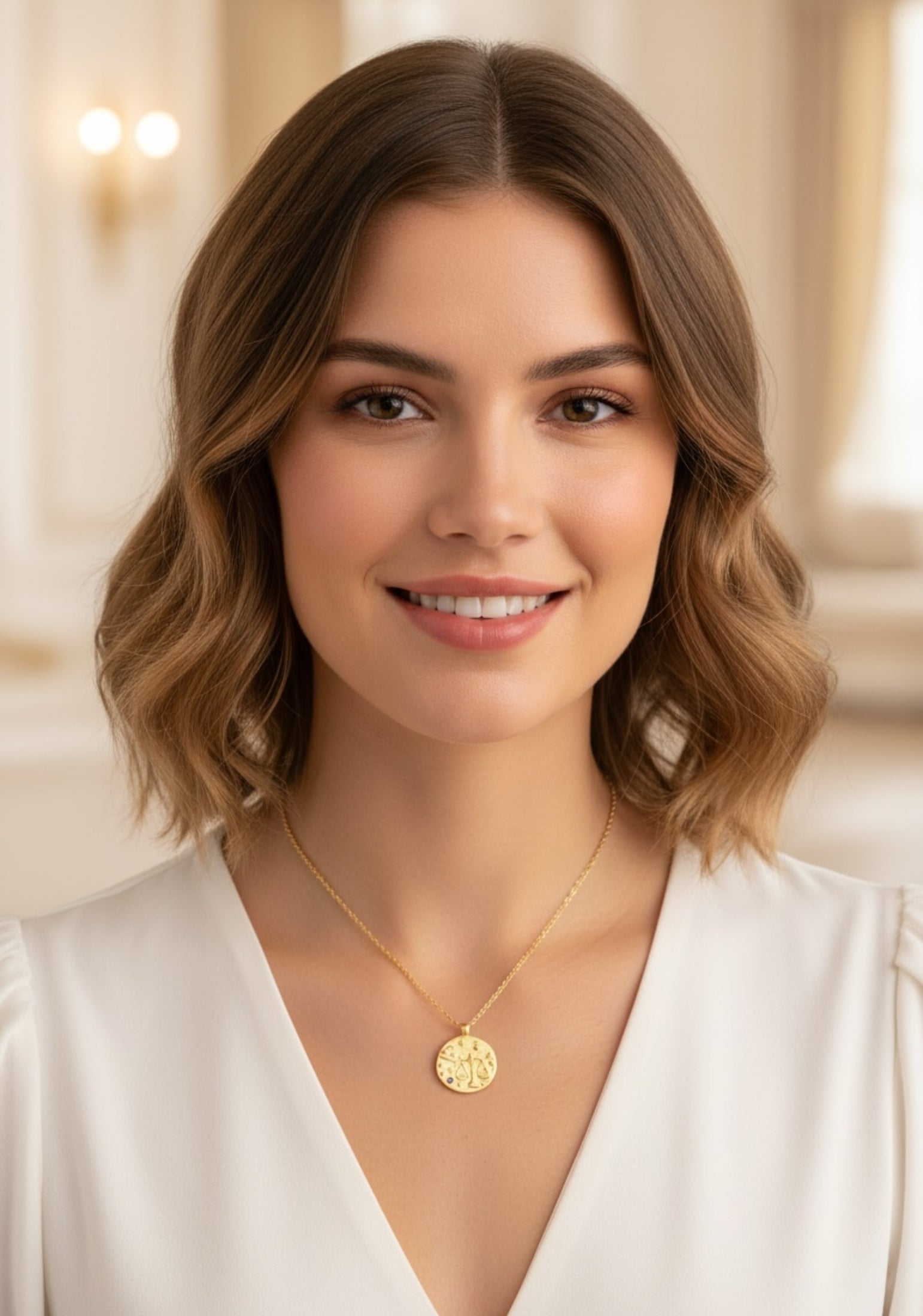 Zodiac Birthstone Talisman Necklace Libra Gold