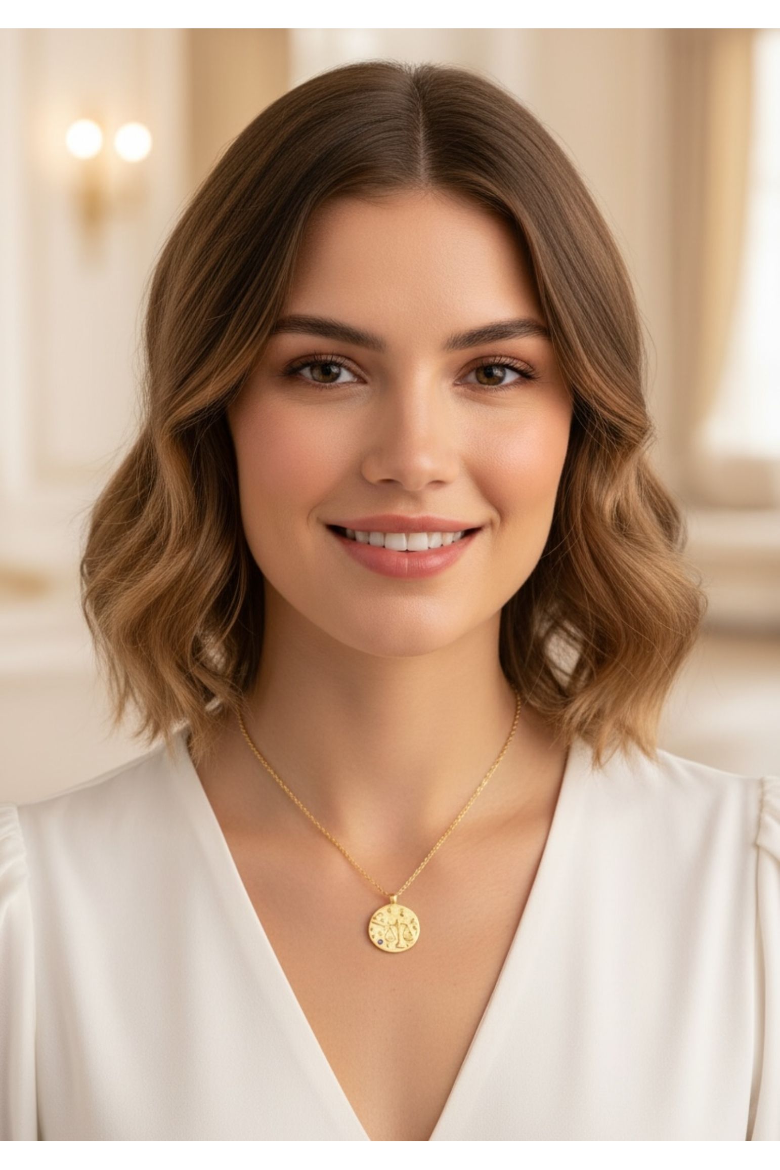 Zodiac Birthstone Talisman Necklace Libra Gold