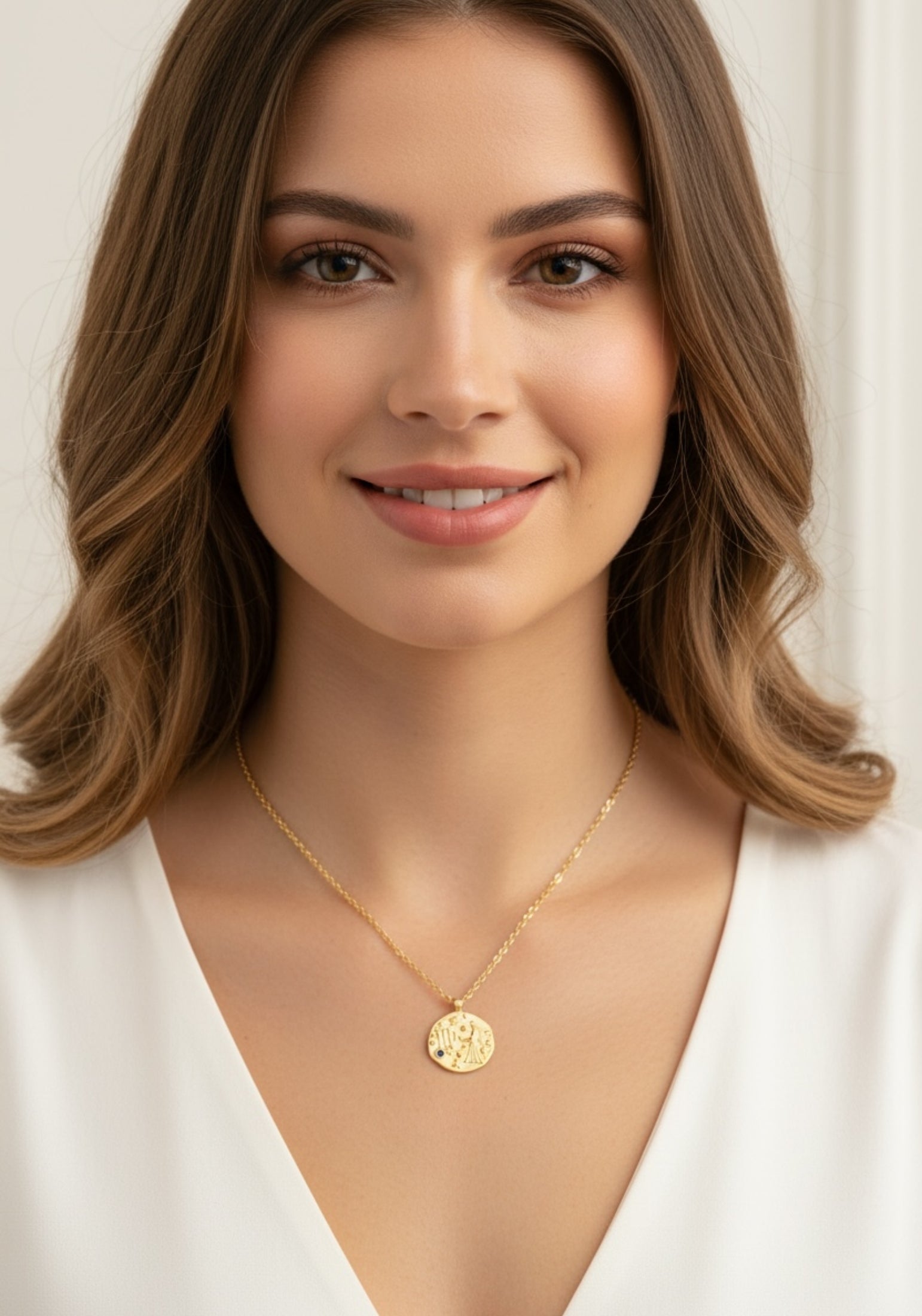 Zodiac Birthstone Talisman Necklace Virgo Gold