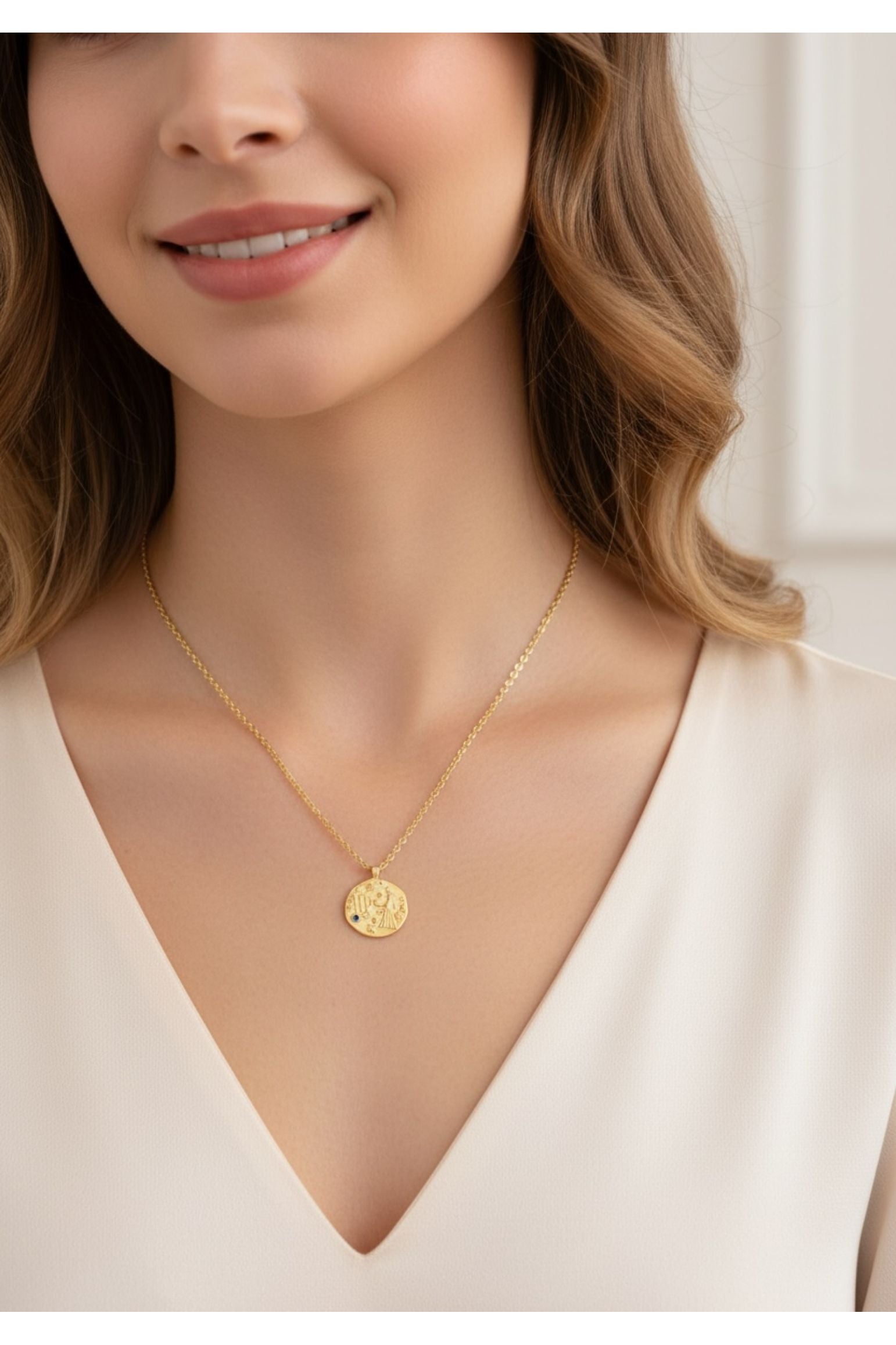 Zodiac Birthstone Talisman Necklace Virgo Gold