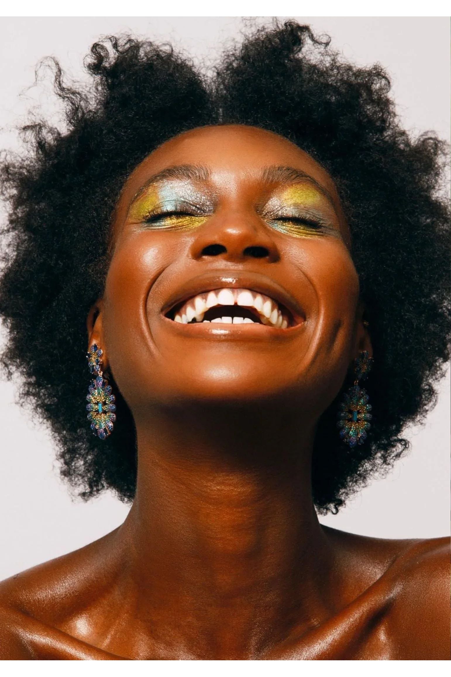 The earring worn by a model.