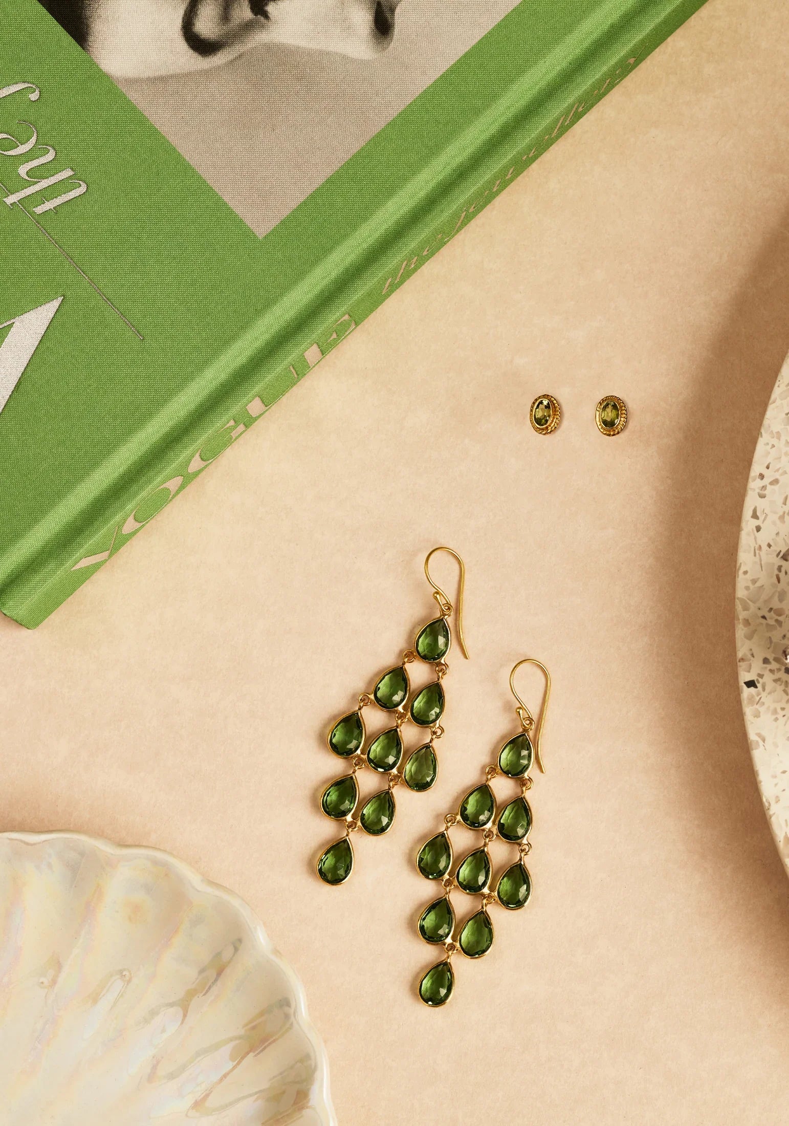 Erviola Gemstone Cascade Earrings Gold Peridot