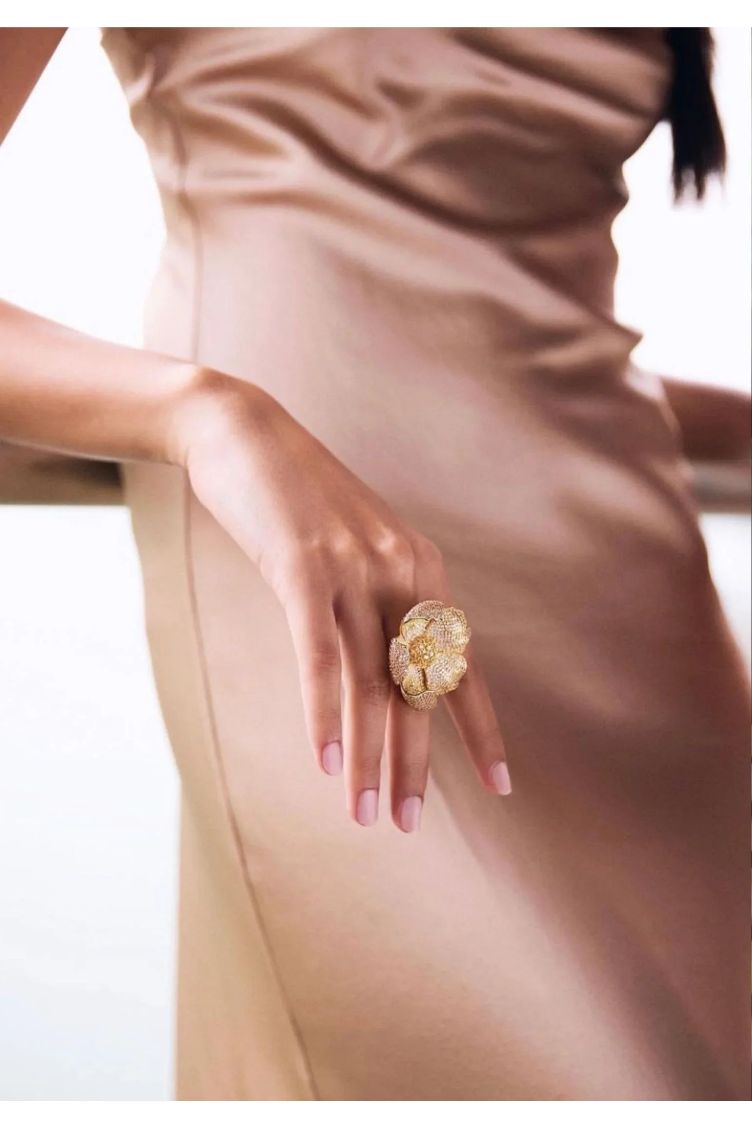 The ring worn by a model.