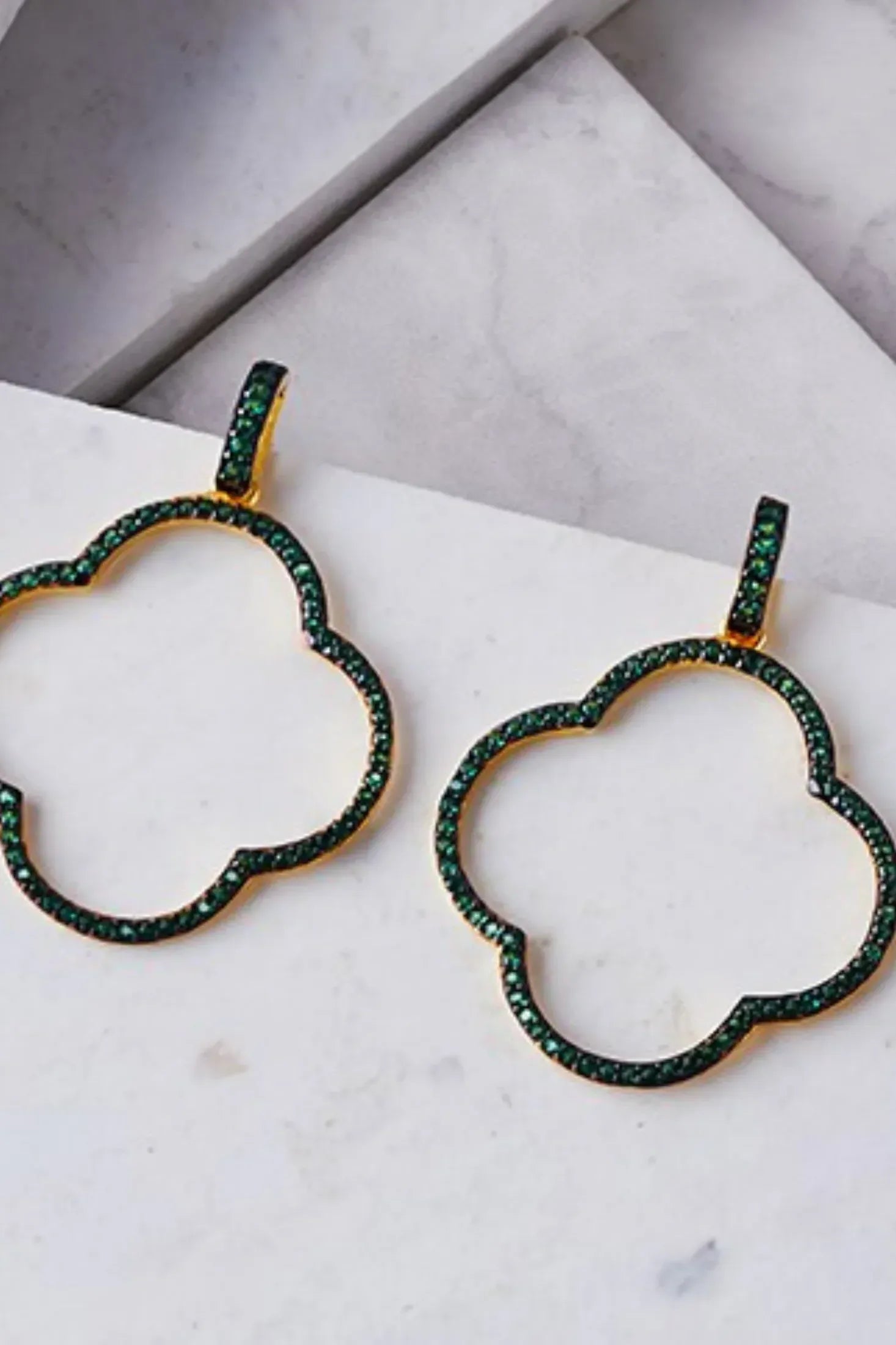 Open Clover Large Drop Earrings Green Gold