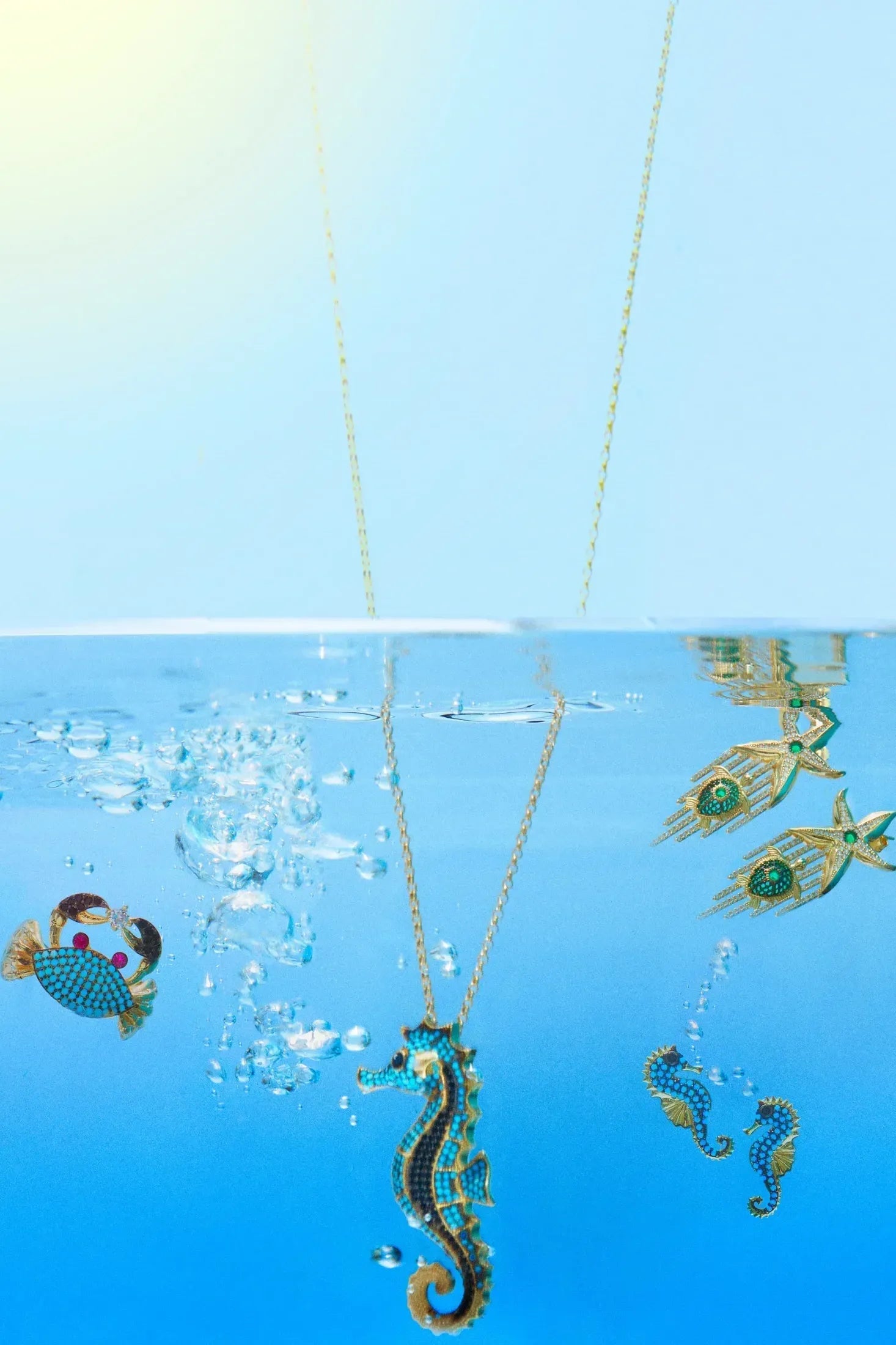Seahorse Pendant Necklace Gold Turquoise