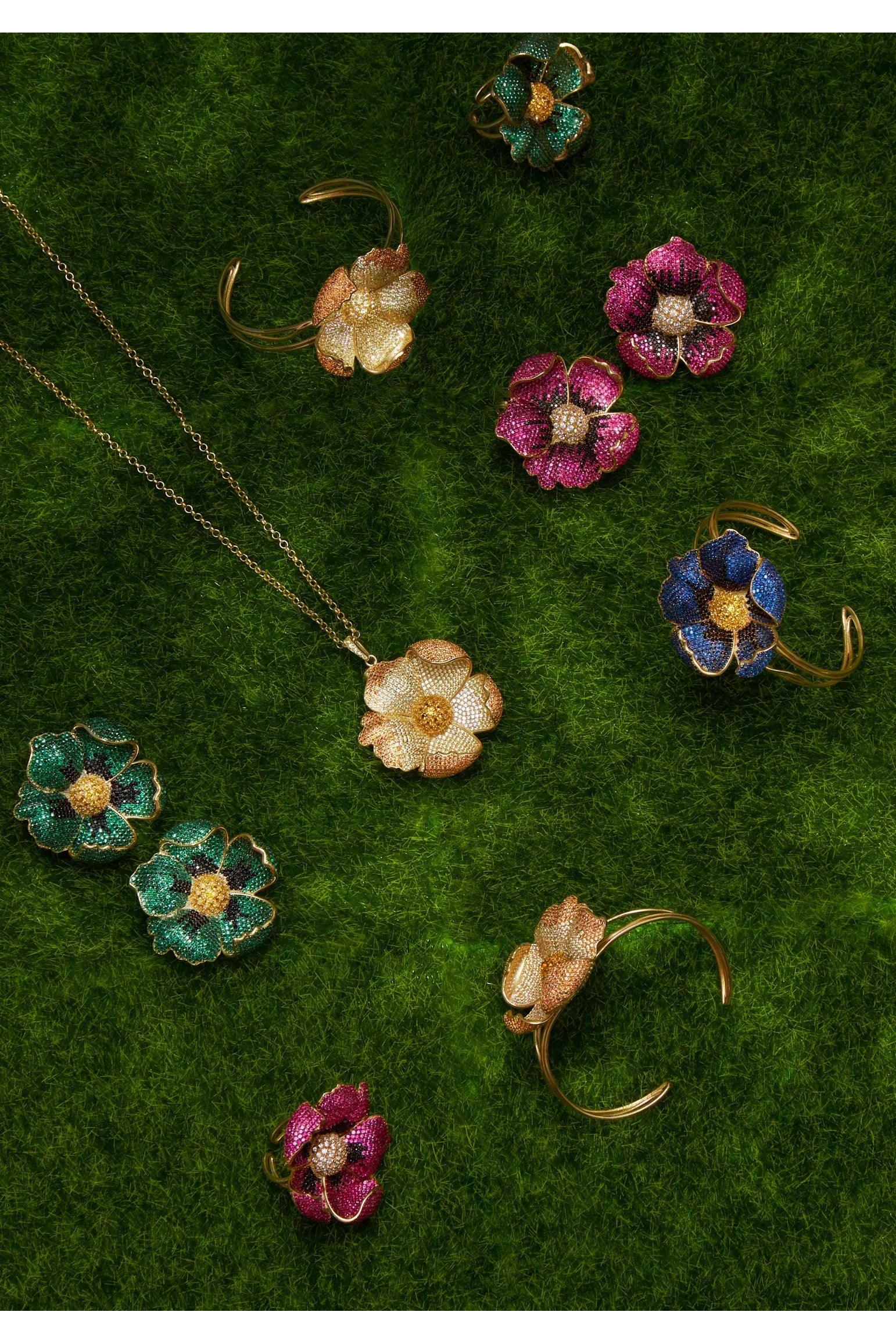 Poppy Flower Red Ring Gold