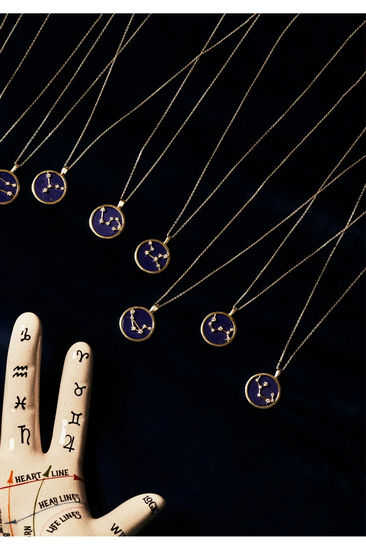 Zodiac Lapis Lazuli Gemstone Star Constellation Pendant Necklace Gold Pisces