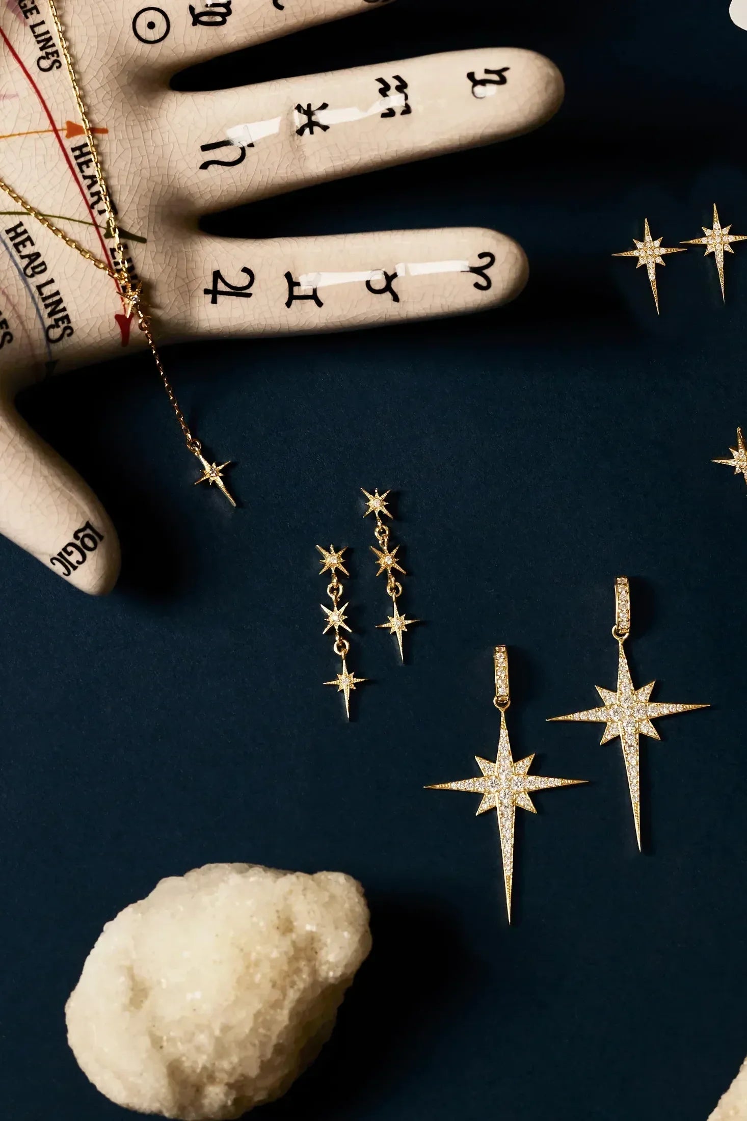 North Star Burst Large Drop Earrings Gold