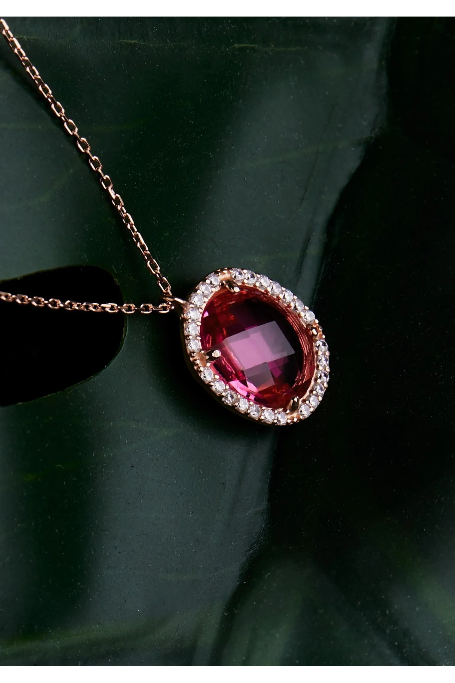Beatrice Oval Gemstone Pendant Necklace Rose Gold Pink Tourmaline
