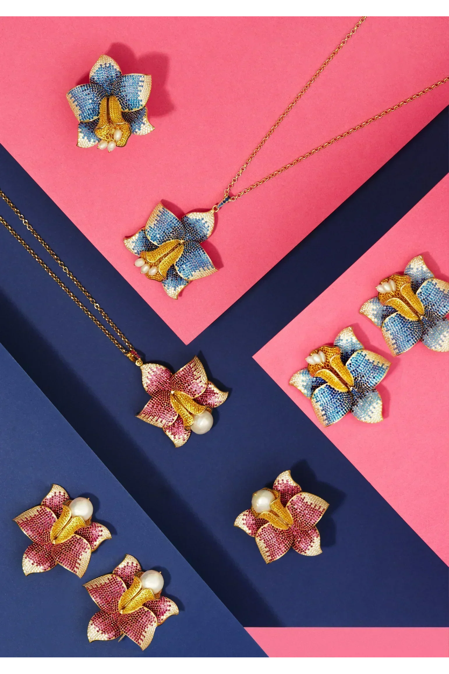 Daffodil With Pearls Cocktail Ring Gold Sapphire CZ