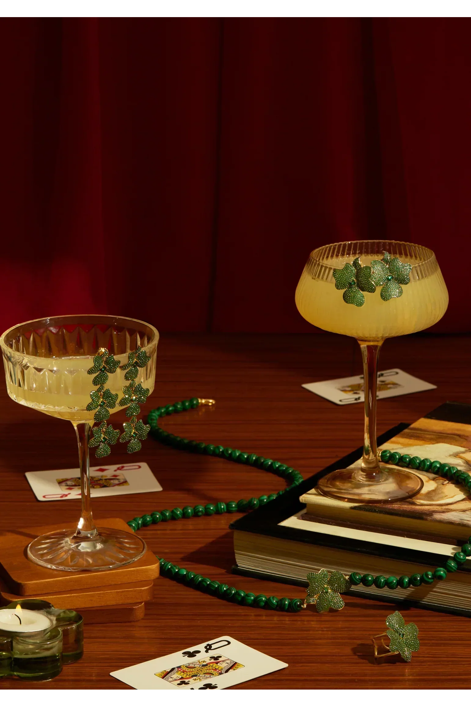 Flower Large Stud Earrings Gold Emerald Green