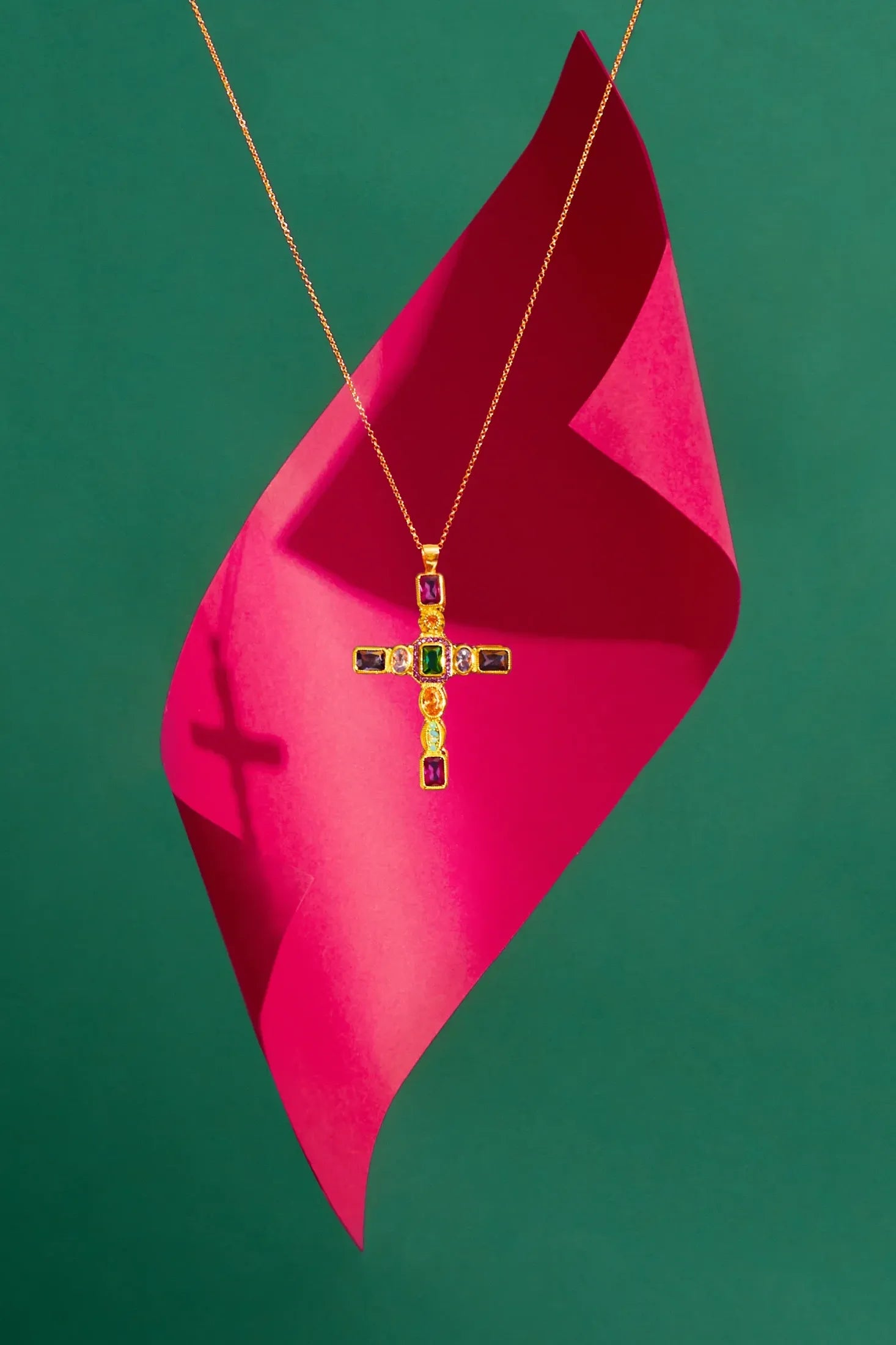 Maria Extra Large Gemstone Fashion Pendant Gold (Cross)