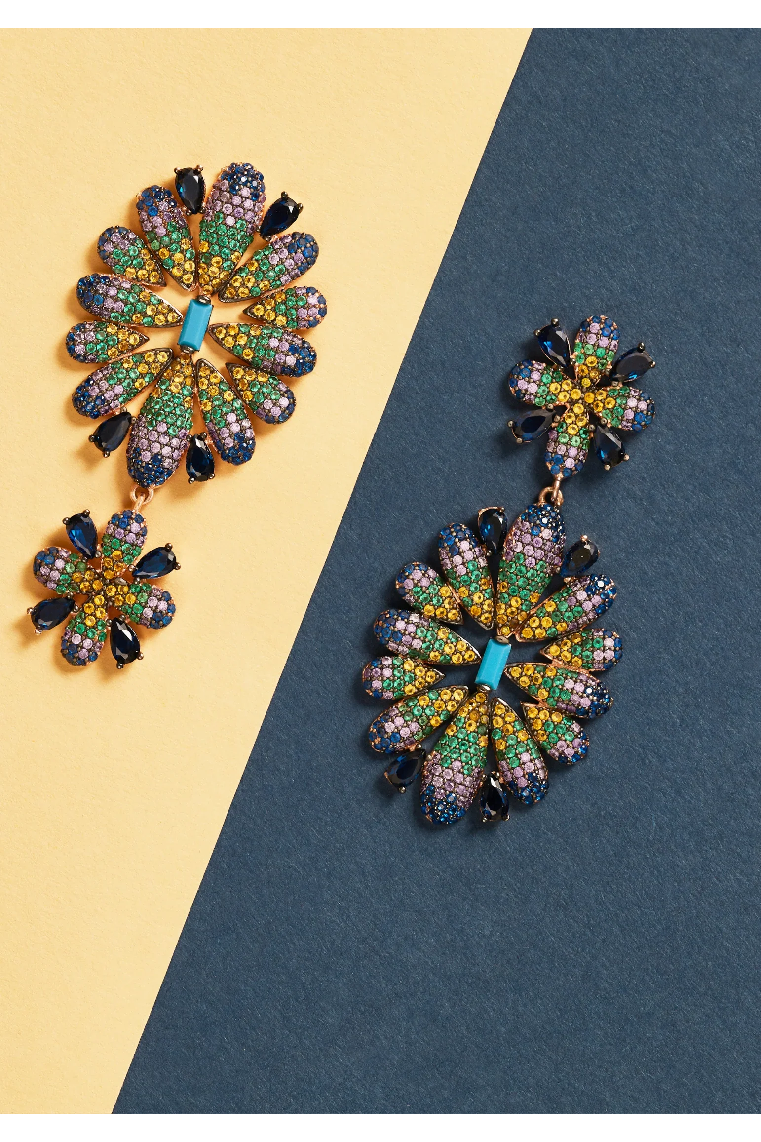 Pendientes colgantes Babylon con flores multicolores en Oro