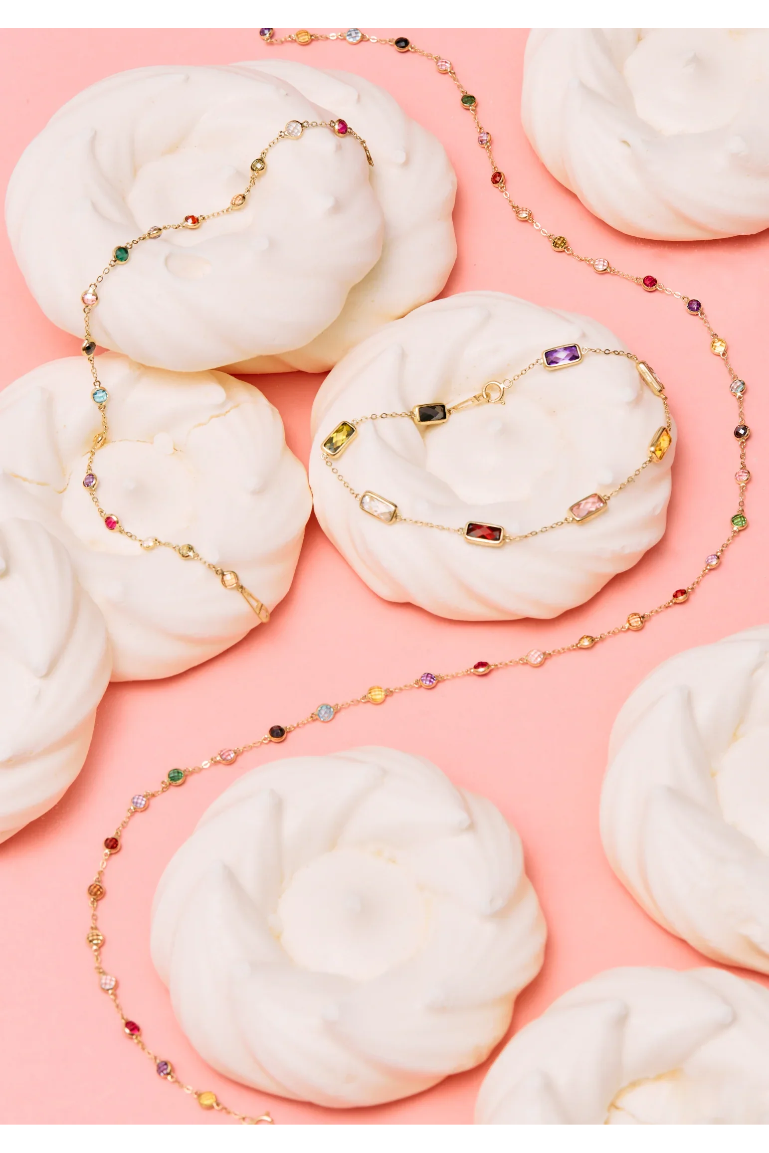 Still life of colorful gemstone jewelry.