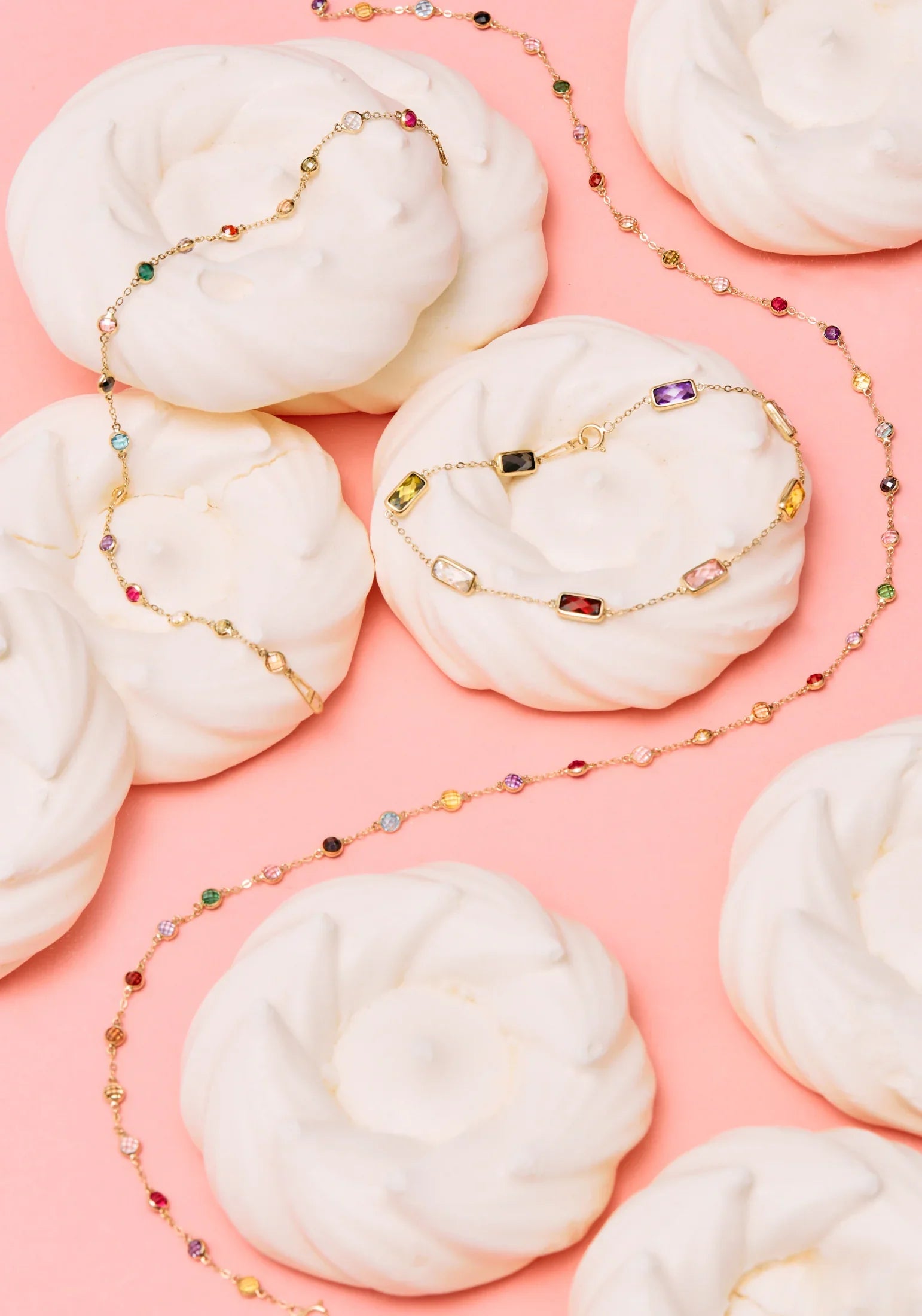Still life of colorful gemstone jewelry.
