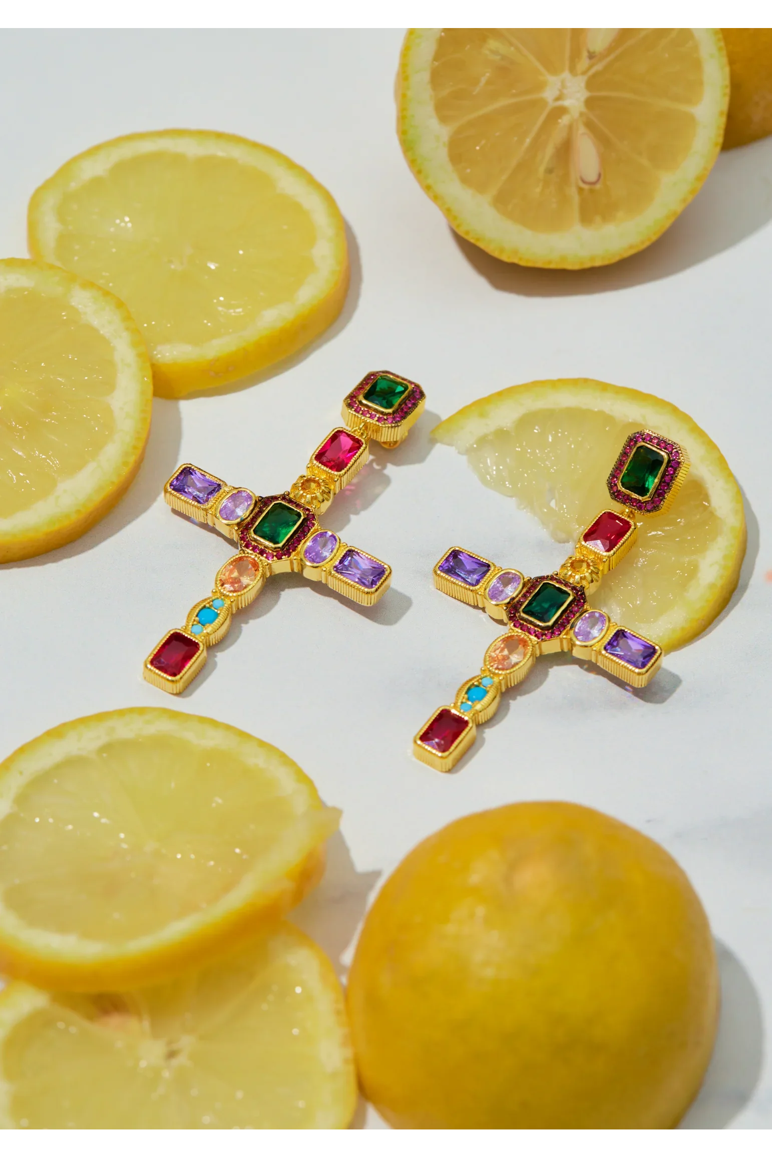 Maria Extra Large Gemstone Fashion Earrings Gold (Cross)