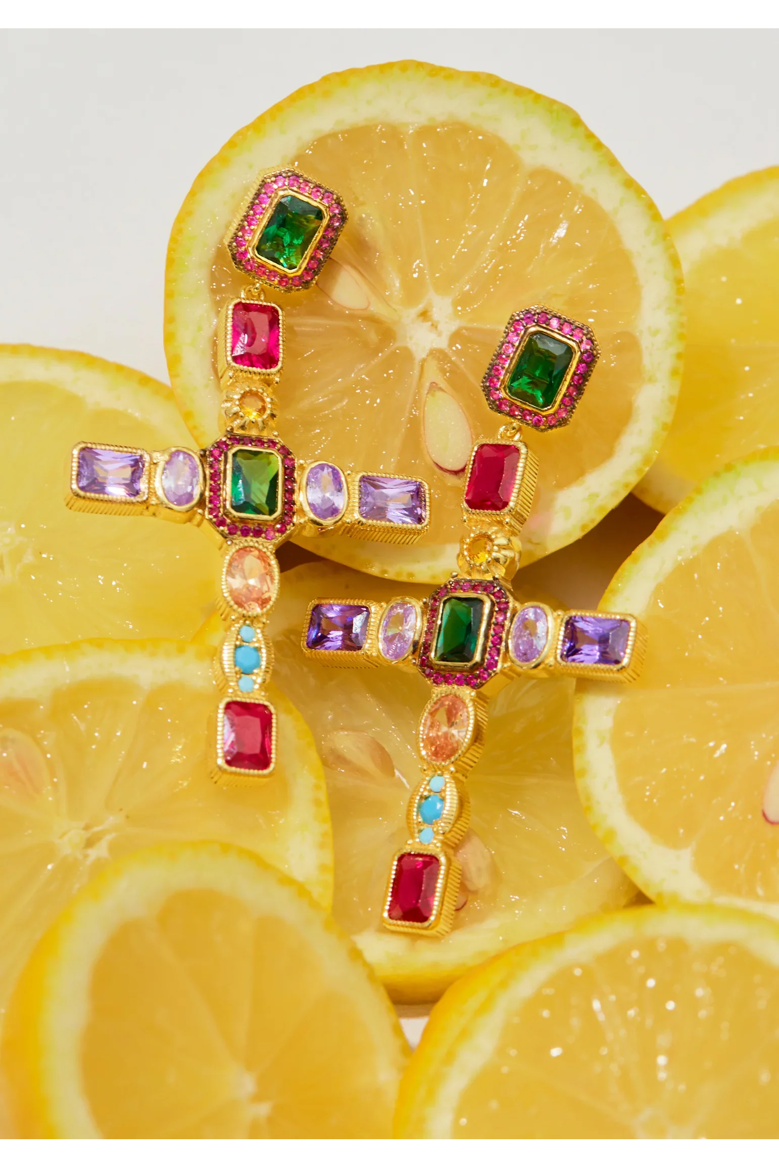 Maria Extra Large Gemstone Fashion Earrings Gold (Cross)