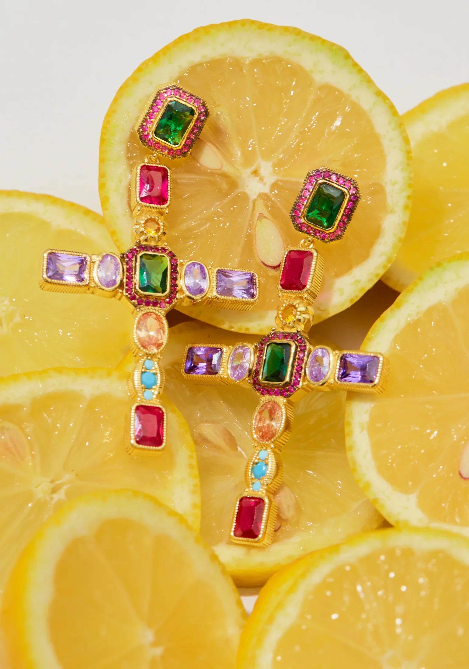 Maria Extra Large Gemstone Fashion Earrings Gold (Cross)