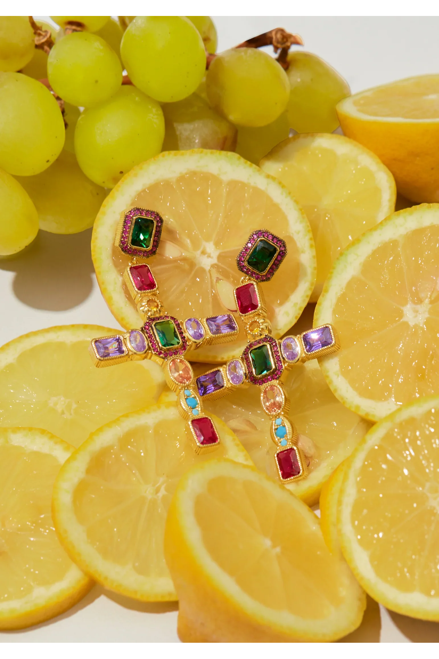 Maria Extra Large Gemstone Fashion Earrings Gold (Cross)