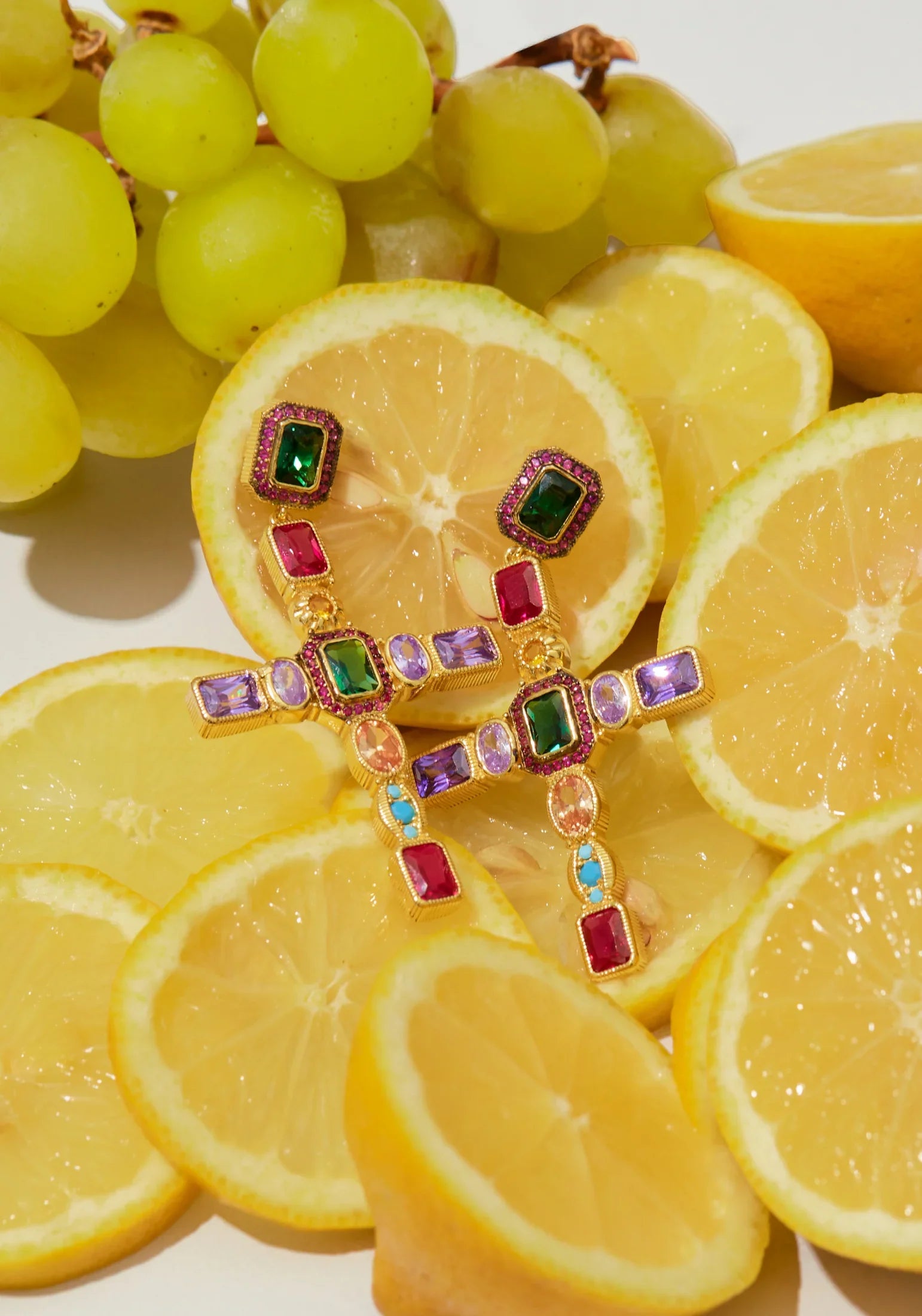 Maria Extra Large Gemstone Fashion Earrings Gold (Cross)