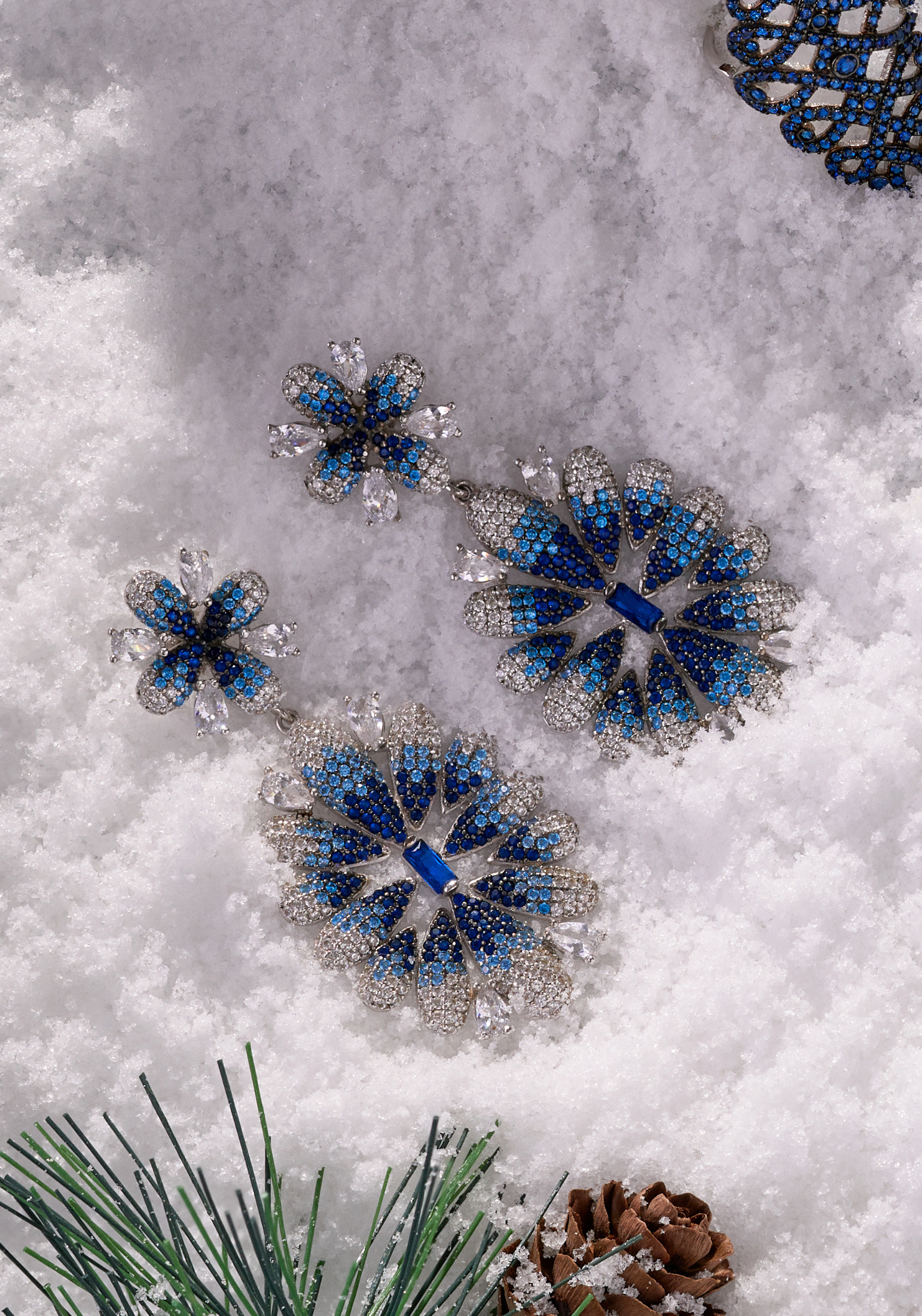 Babylon Ice Blue Gradient Flower Drop Earrings Silver
