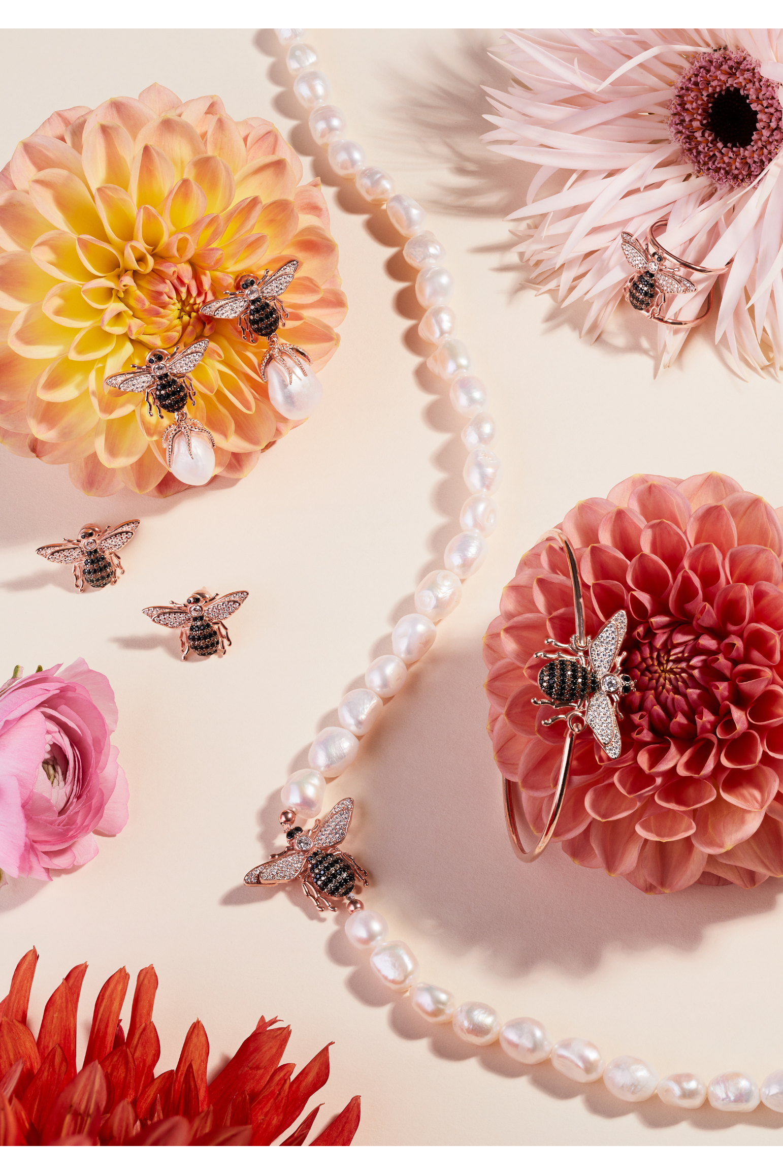 Baroque Pearl Honey Bee Drop Earrings Rosegold