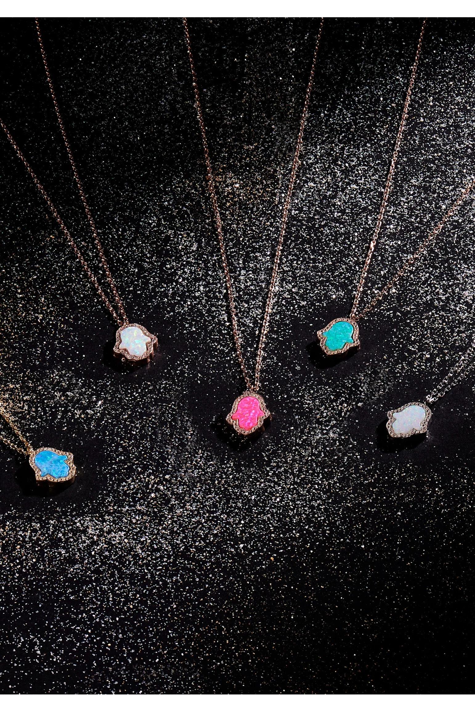 Hamsa Opalite Turquoise Blue Necklace Gold