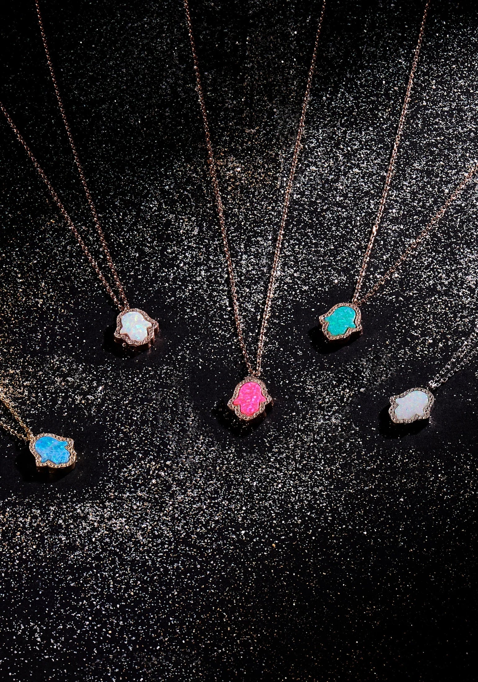 Hamsa Opalite Turquoise Blue Necklace Gold