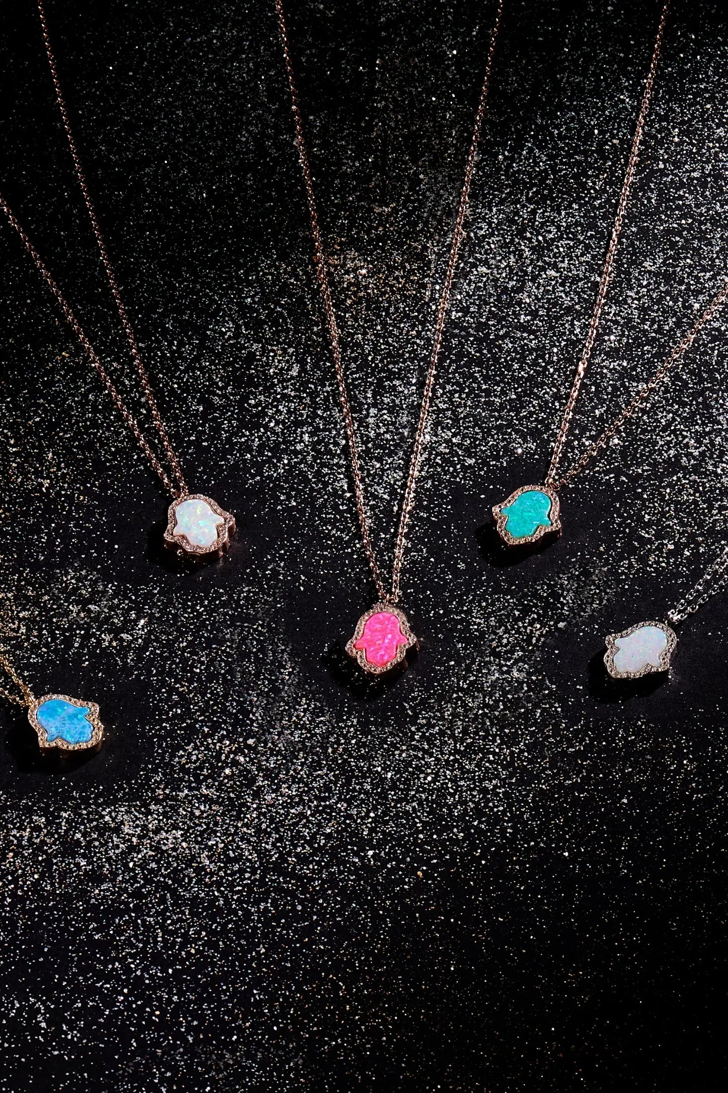 Hamsa Opalite Turquoise Blue Necklace Gold