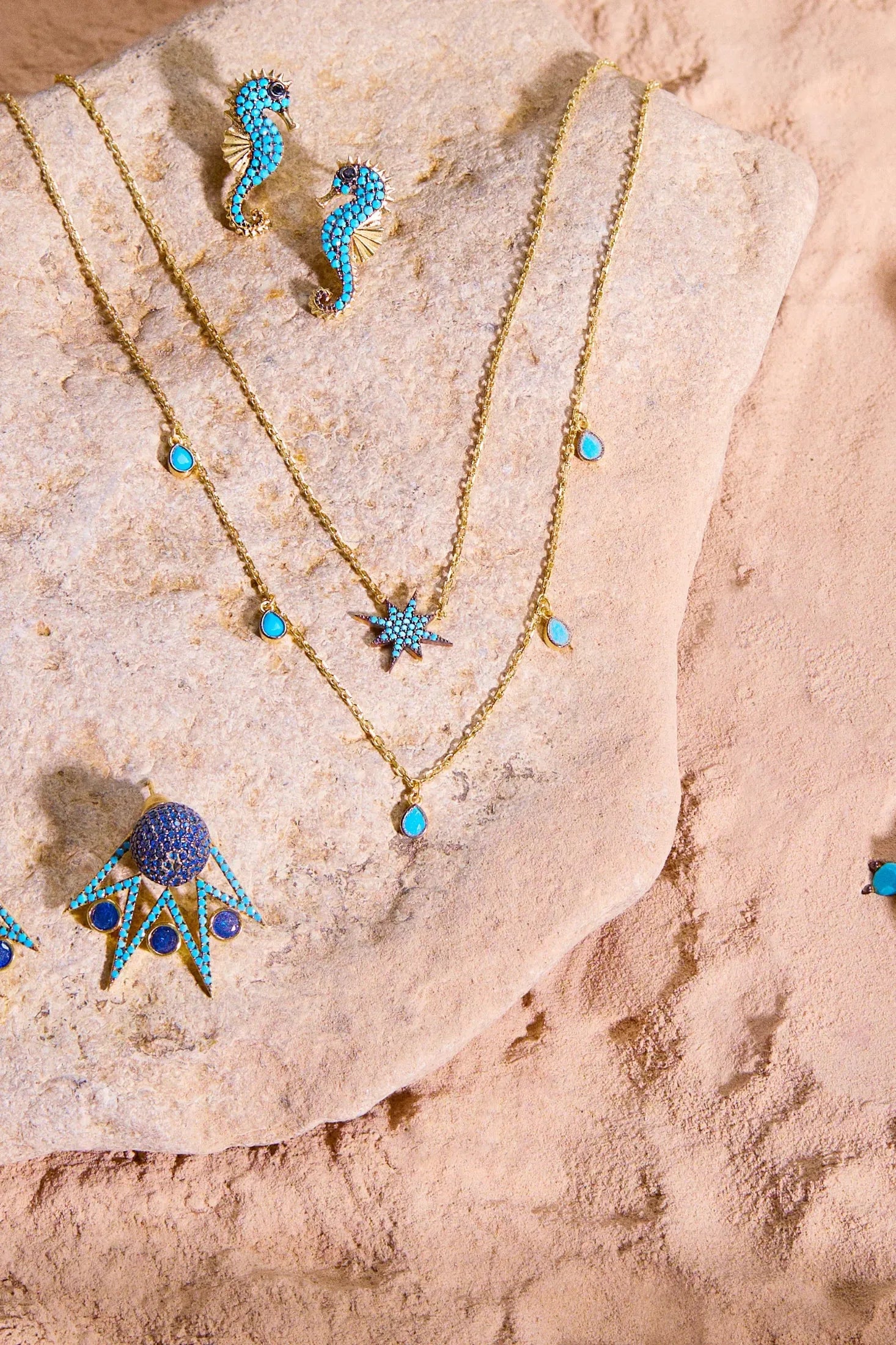 Seahorse Turquoise Earrings Gold