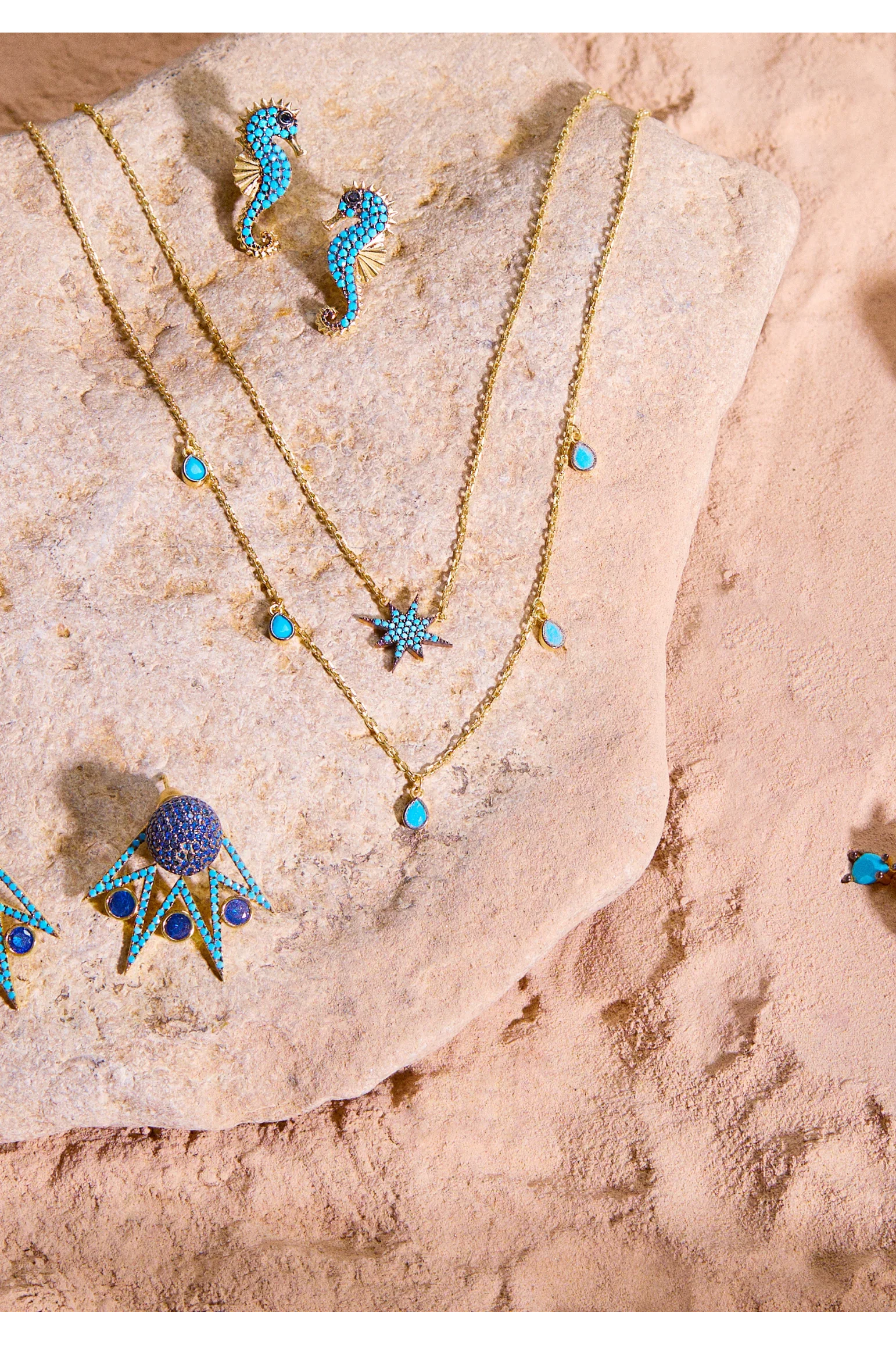 Seahorse Turquoise Earrings Gold