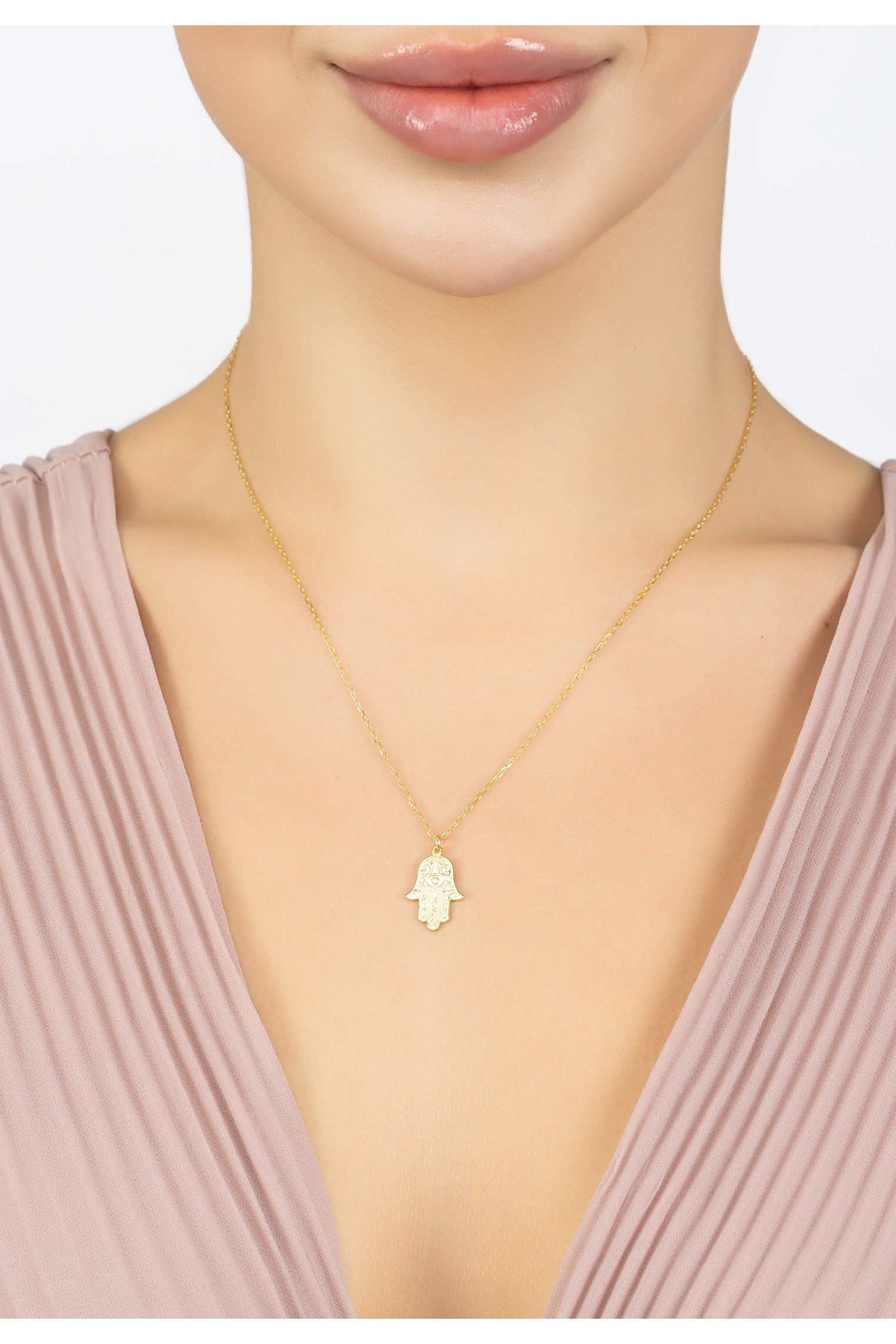 Hamsa Evil Eye Embossed Pendant Necklace Silver - LATELITA