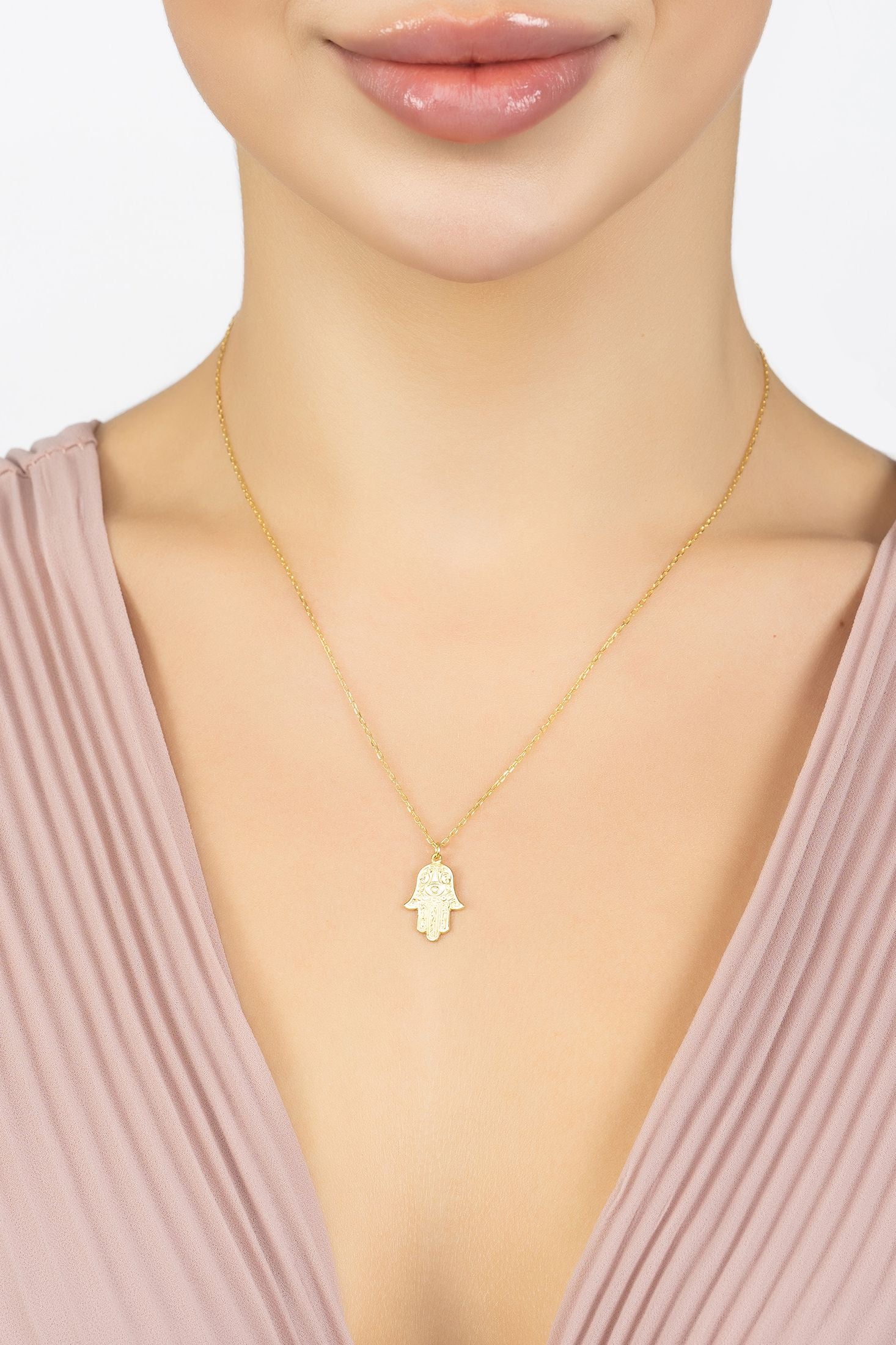 Hamsa Evil Eye Embossed Pendant Necklace Silver - LATELITA