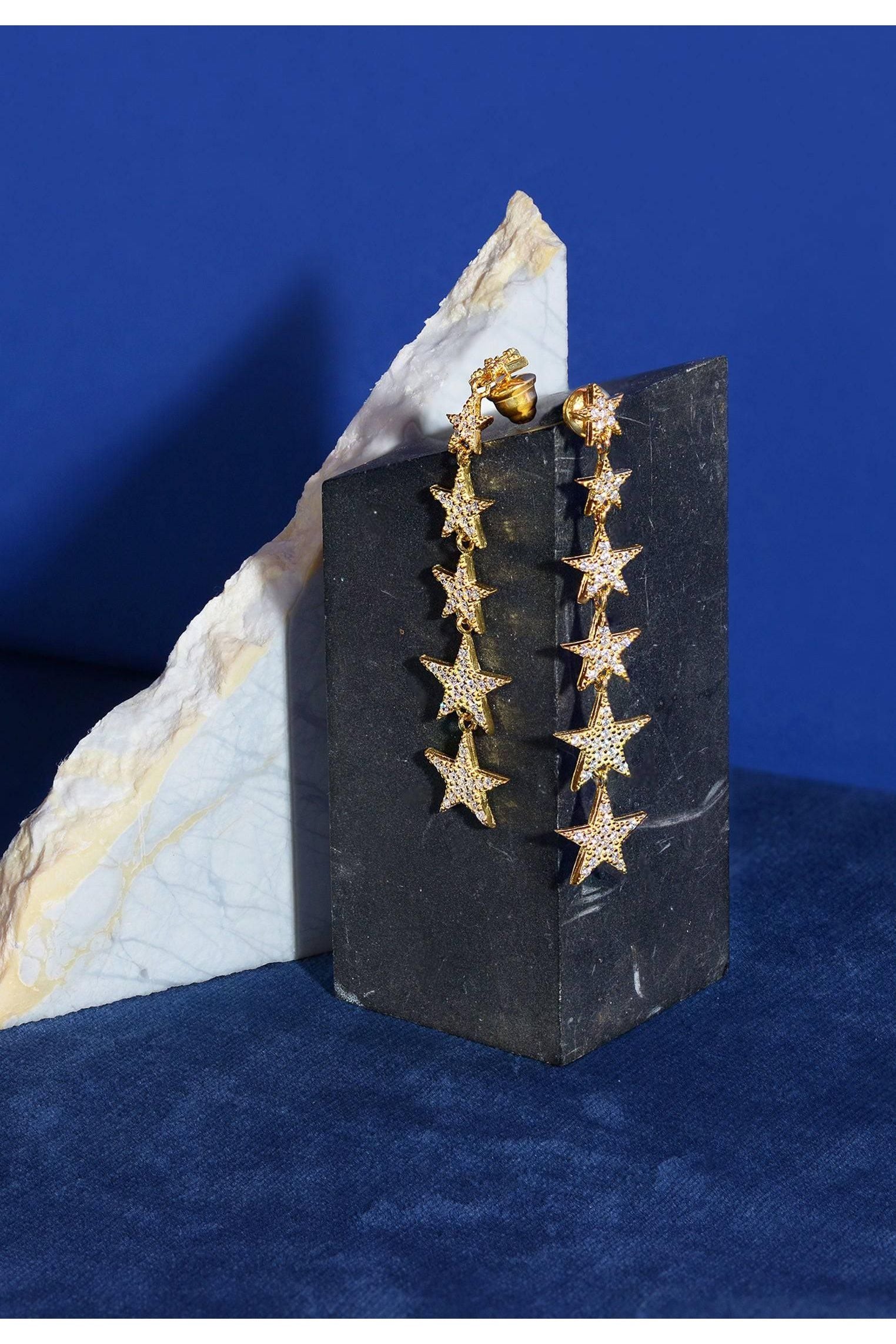 Graduated Star Drop Earring Gold - LATELITA