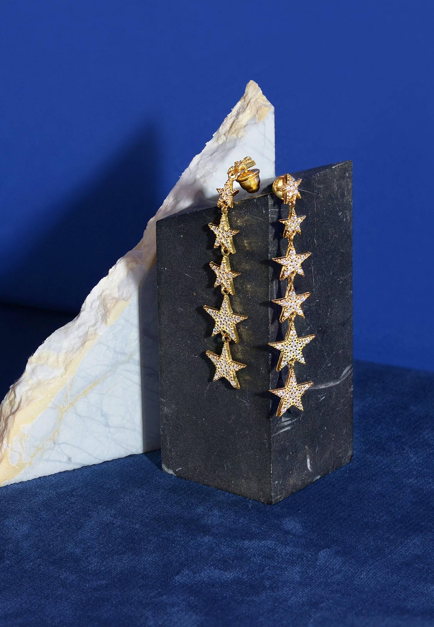 Graduated Star Drop Earring Gold - LATELITA