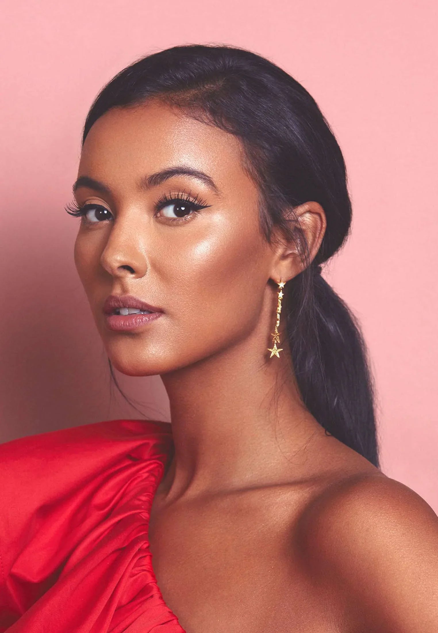 Graduated Star Drop Earring Gold - LATELITA