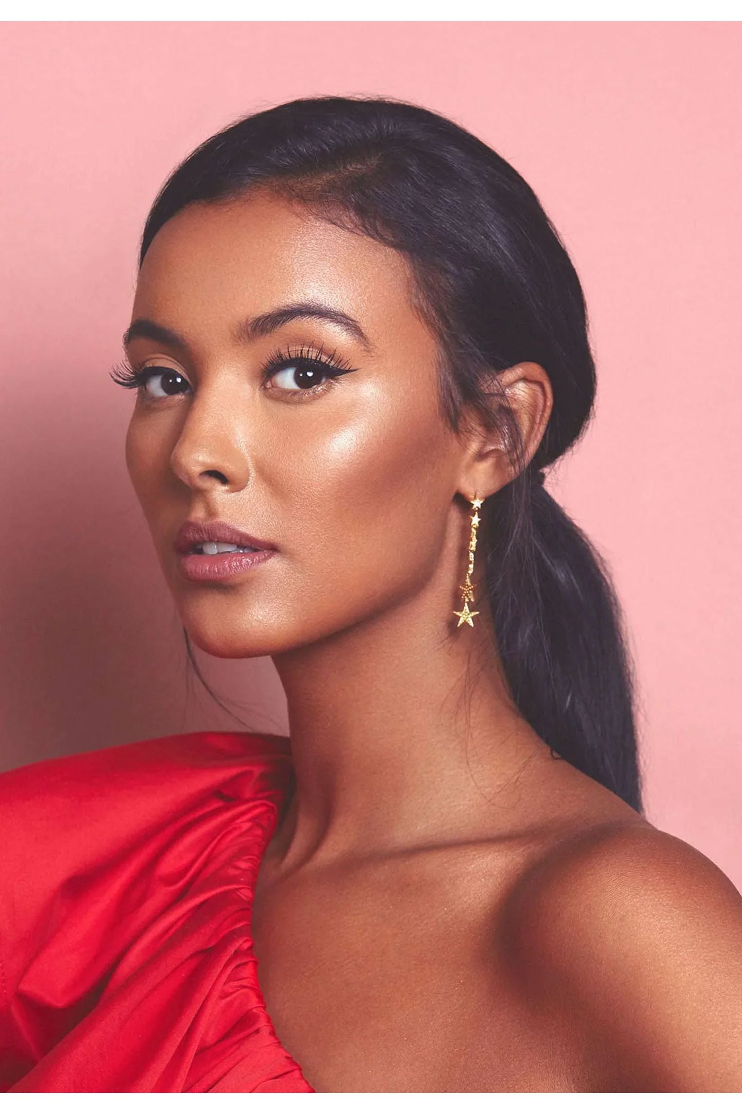 Graduated Star Drop Earring Gold - LATELITA