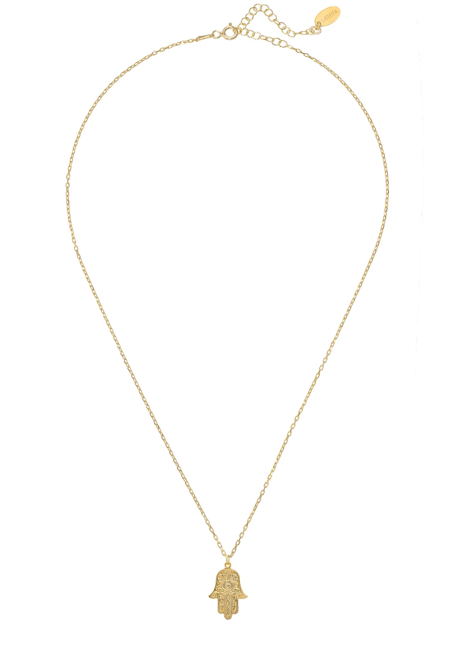 Hamsa Evil Eye Embossed Pendant Necklace Gold - LATELITA