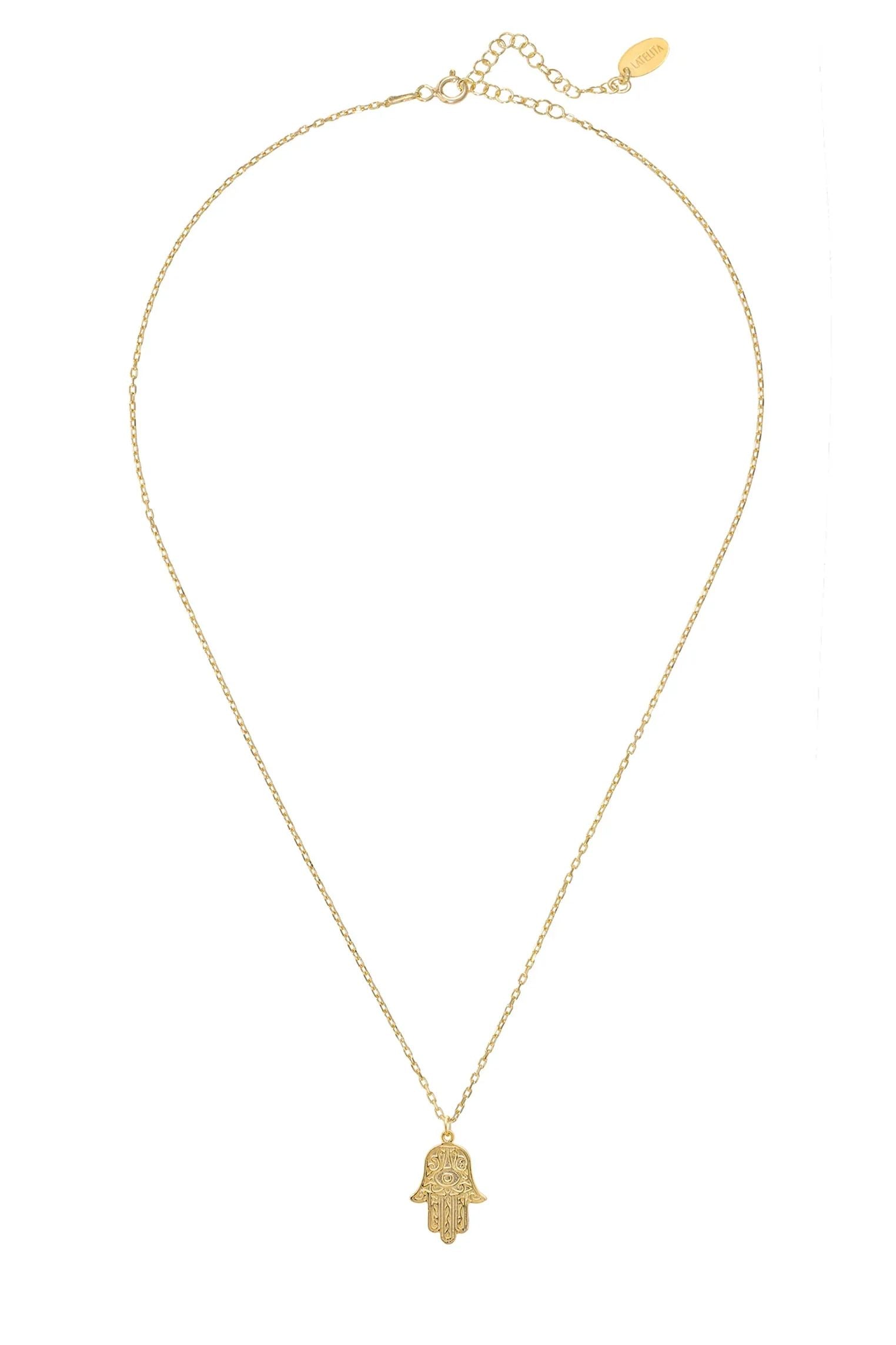 Hamsa Evil Eye Embossed Pendant Necklace Gold - LATELITA