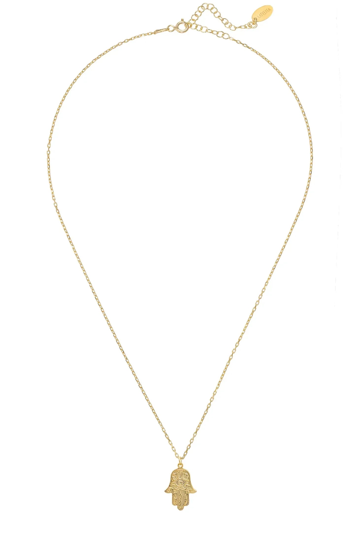 Hamsa Evil Eye Embossed Pendant Necklace Gold - LATELITA