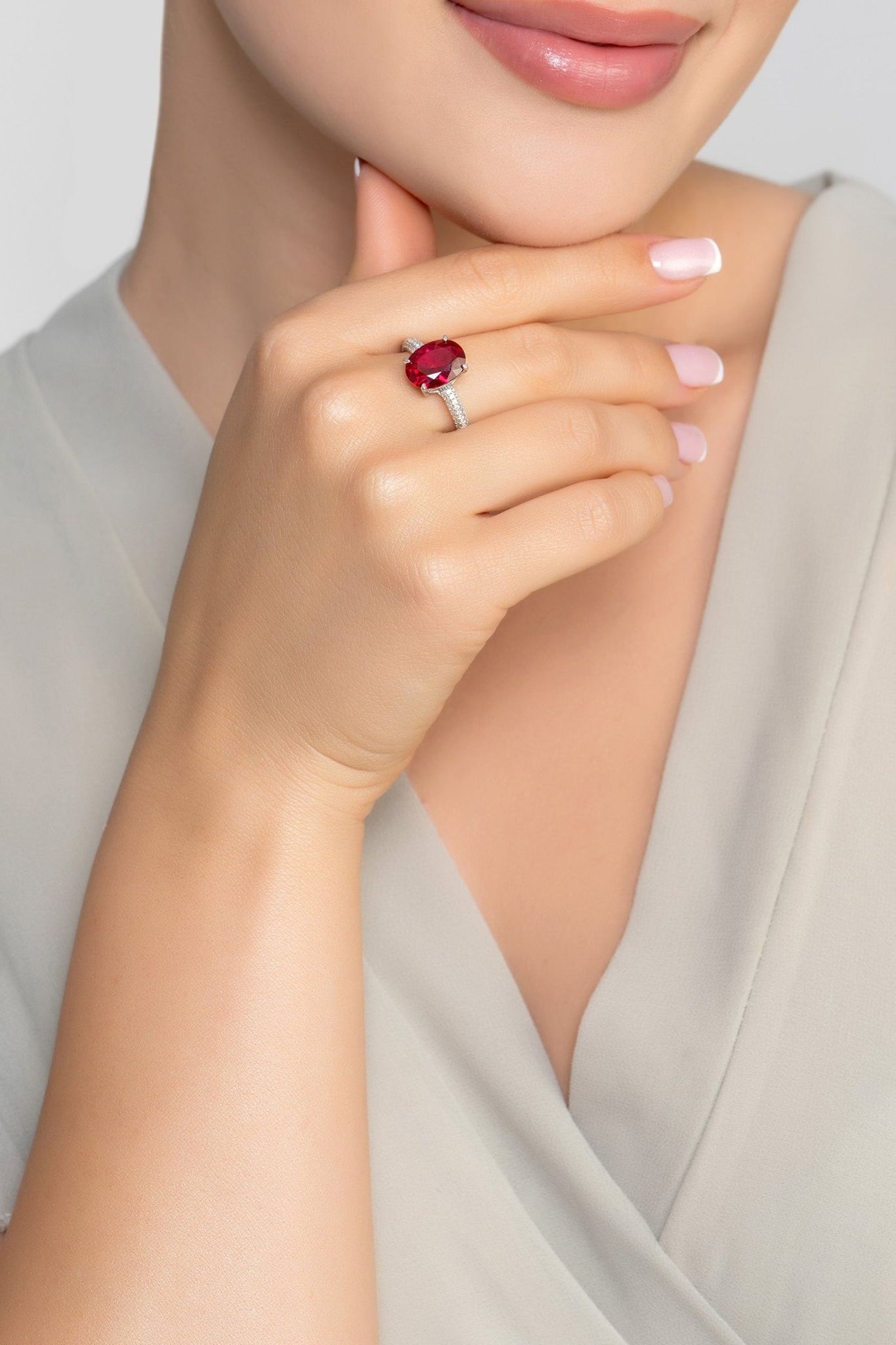 Alexandra Oval Cocktail Ring Ruby Silver - LATELITA Rings
