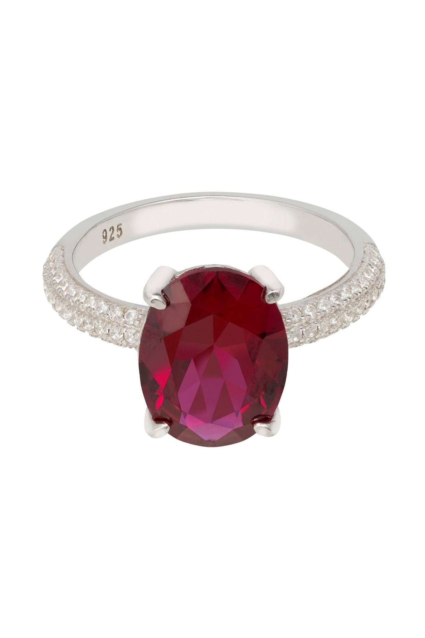 Alexandra Oval Cocktail Ring Ruby Silver - LATELITA Rings