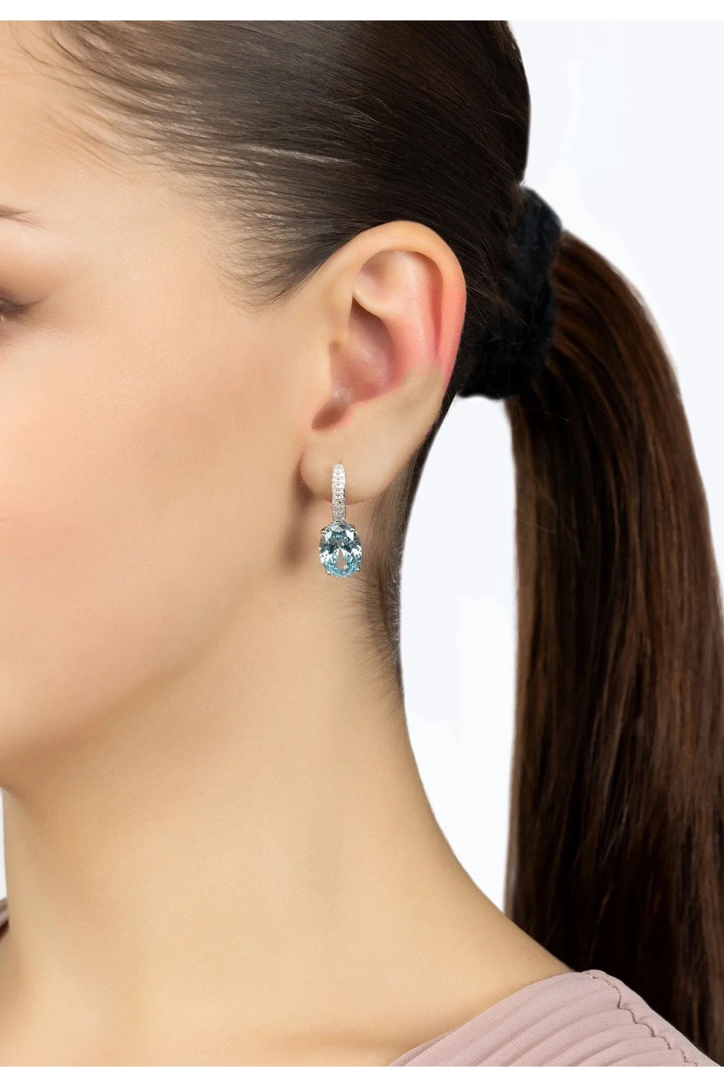 Alexandra Oval Drop Earrings Silver Blue Topaz - LATELITA Earrings