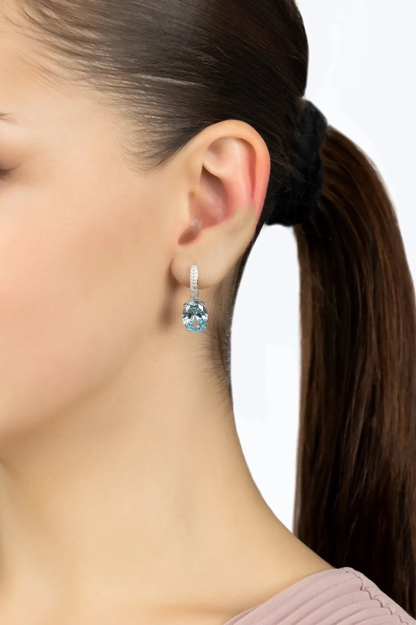 Alexandra Oval Drop Earrings Silver Blue Topaz - LATELITA Earrings