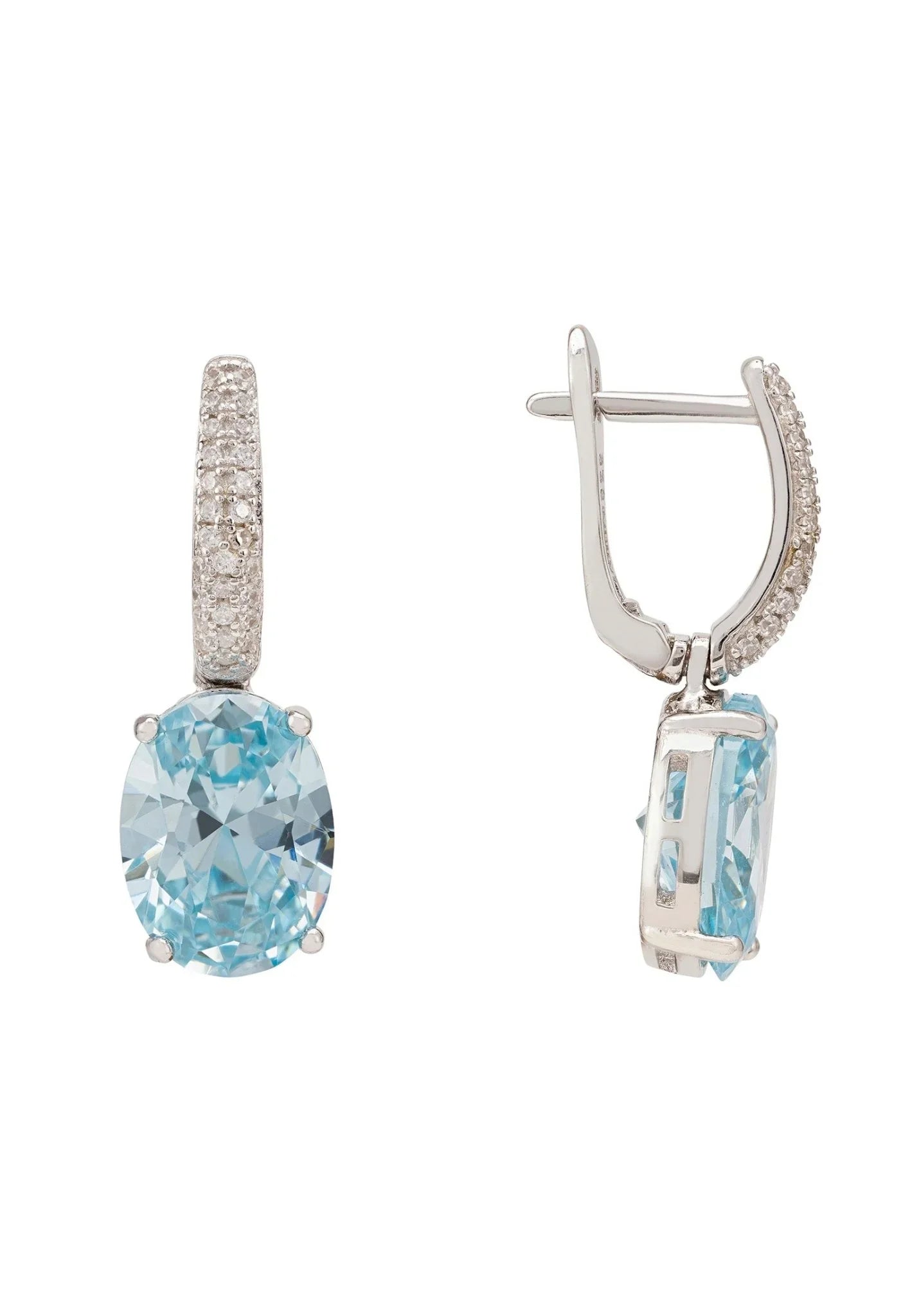 Alexandra Oval Drop Earrings Silver Blue Topaz - LATELITA Earrings