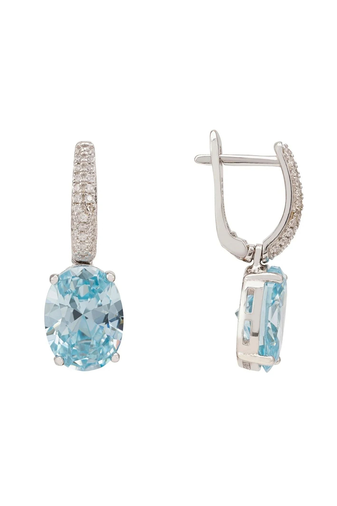 Alexandra Oval Drop Earrings Silver Blue Topaz - LATELITA Earrings