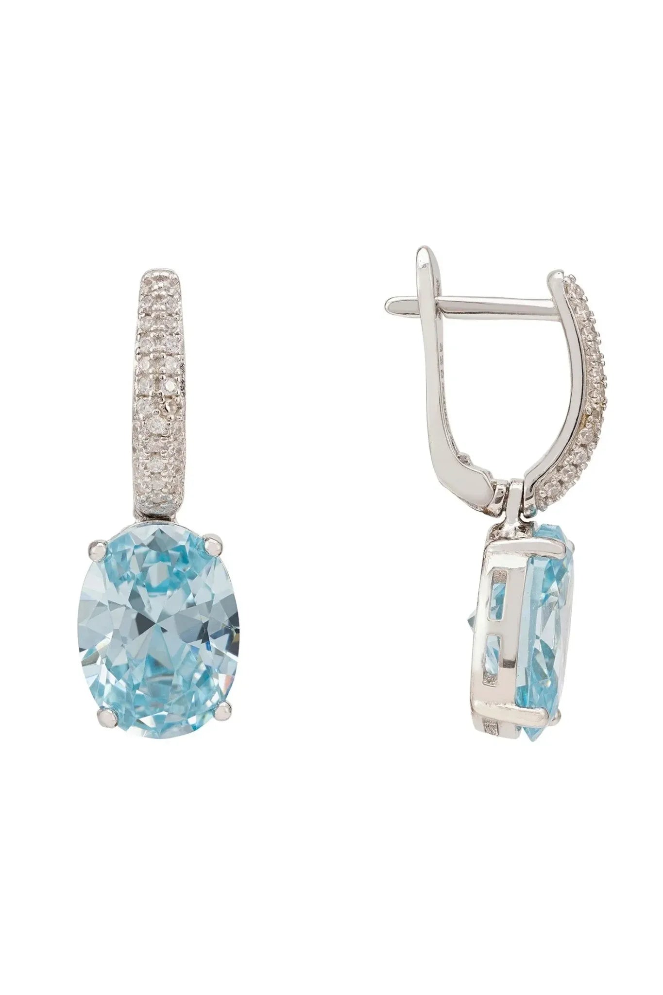 Alexandra Oval Drop Earrings Silver Blue Topaz - LATELITA Earrings