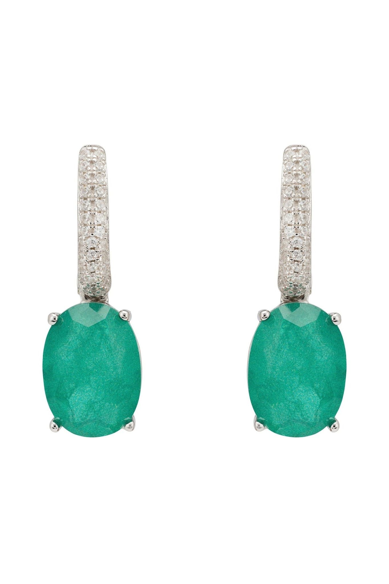 Alexandra Oval Drop Earrings Silver Colombian Emerald - LATELITA Earrings