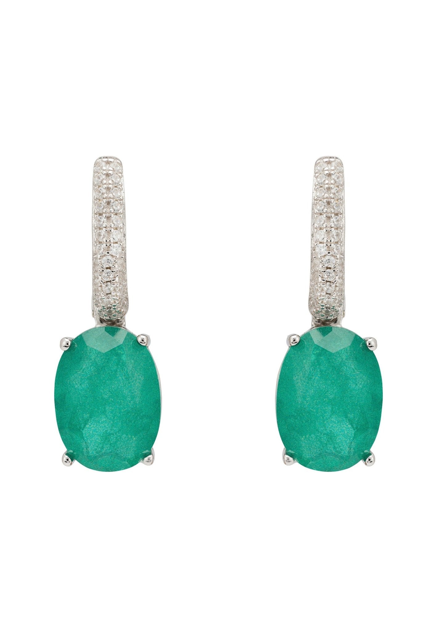 Alexandra Oval Drop Earrings Silver Colombian Emerald - LATELITA Earrings