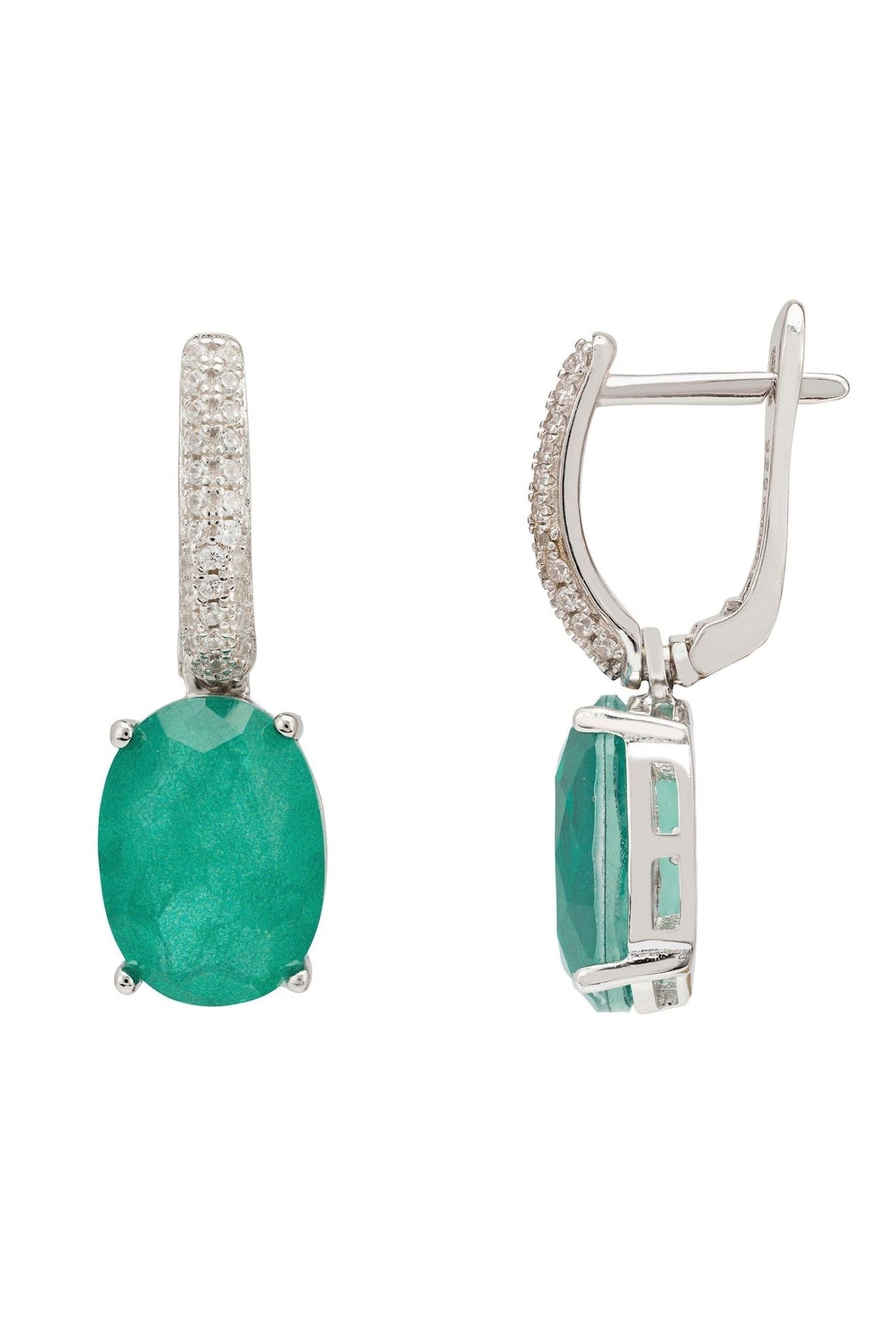 Alexandra Oval Drop Earrings Silver Colombian Emerald - LATELITA Earrings